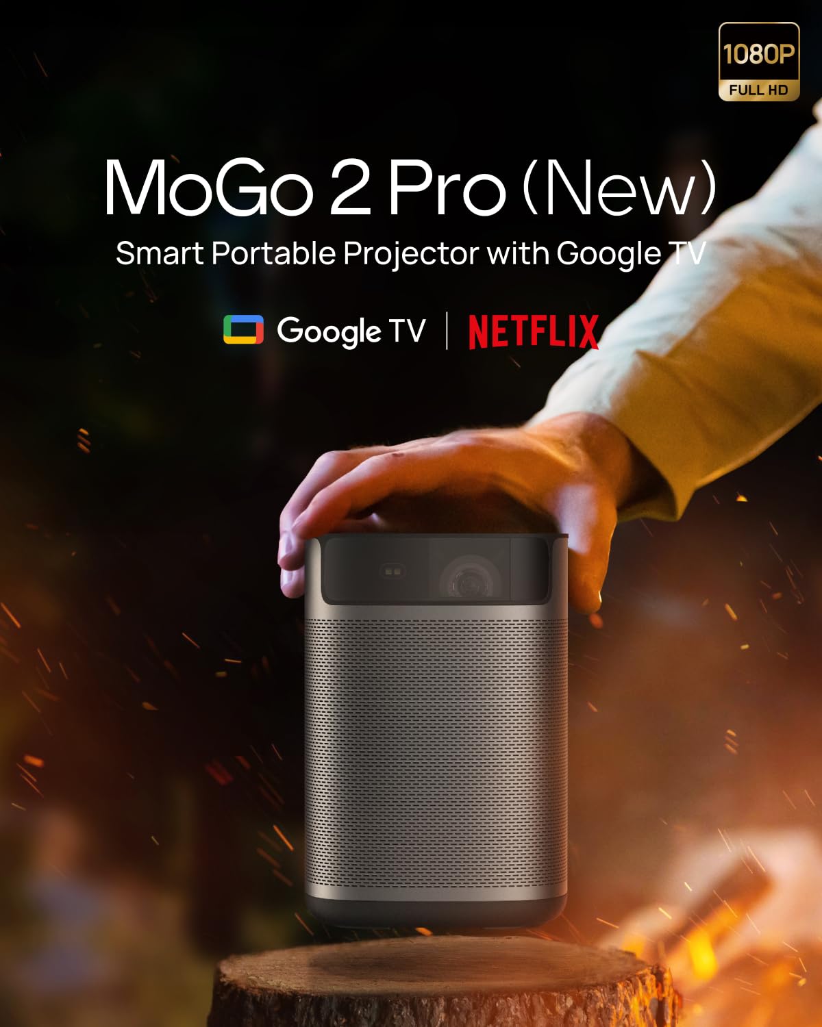 XGIMI MoGo 2 Pro (Nuevo) Proyector Portátil 1080P, Google TV con Netflix con licencia, con WiFi y Bluetooth, 430 lúmenes ISO, altavoces 2X8W, admite 4K, enfoque automático, evita objetos, adaptación