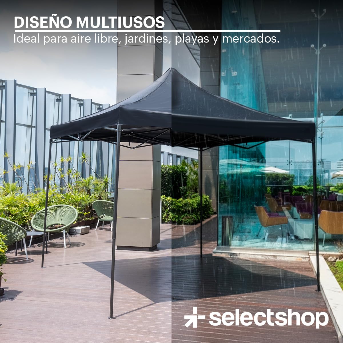 SELECTSHOP Carpa Toldo 3x3M Reforzado Plegable Impermeable Facil Armado Y Transporte para Jardín Casa Exterior Uso Rudo Acero Lona (Azul)