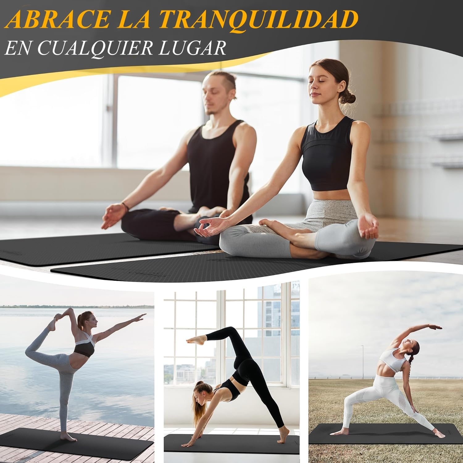 183 x 61CM Tapete de Yoga Antideslizante, Tapete para Ejercicio de Material TPE Ecológico, Portátil Esterilla para Yoga de 6mm Grosor, Tapete de Pilates Antiderrapante Grueso Mat de Ejercicio Gimnasio