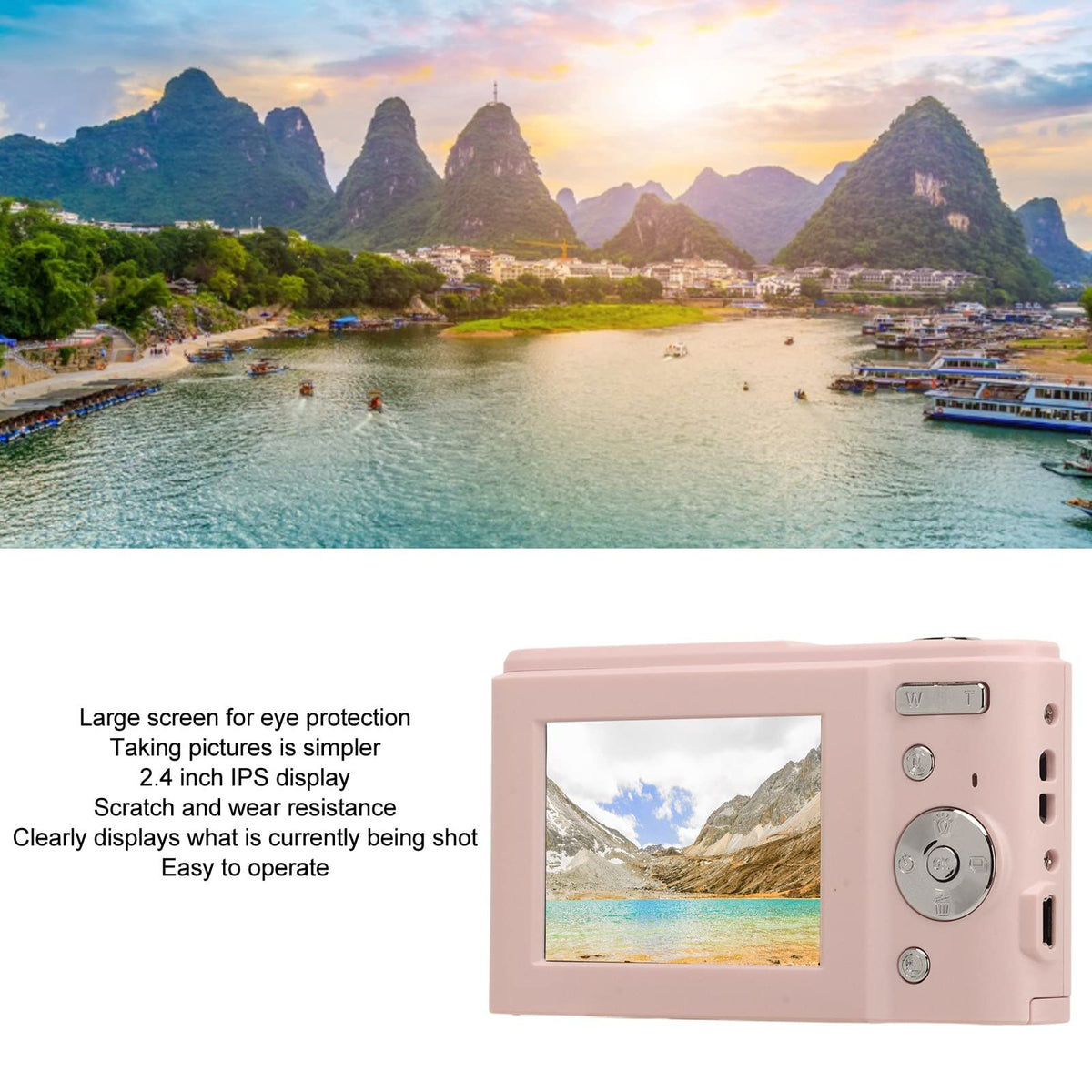 Cámara Digital, HD 1080P 48MP Vlogging Cámara para Niños Videocámara con Pantalla IPS de 2,4 Pulgadas, Zoom 16X Autofocus Compacto Mini Cámara de Bolsillo Regalos para Estudiantes (hada rosa)