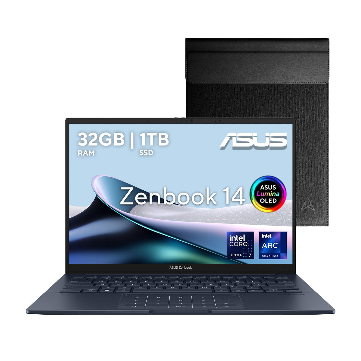 ASUS Laptop Zenbook 14 OLED 2024 14" 3K Intel Core Ultra 7Series 1/NPU dedicada a IA/Intel ARC Graphics/32GB RAM/1TB SSD/Azul/Teclado Retroiluminado en Español/Funda(Garantía y Servicio en México)