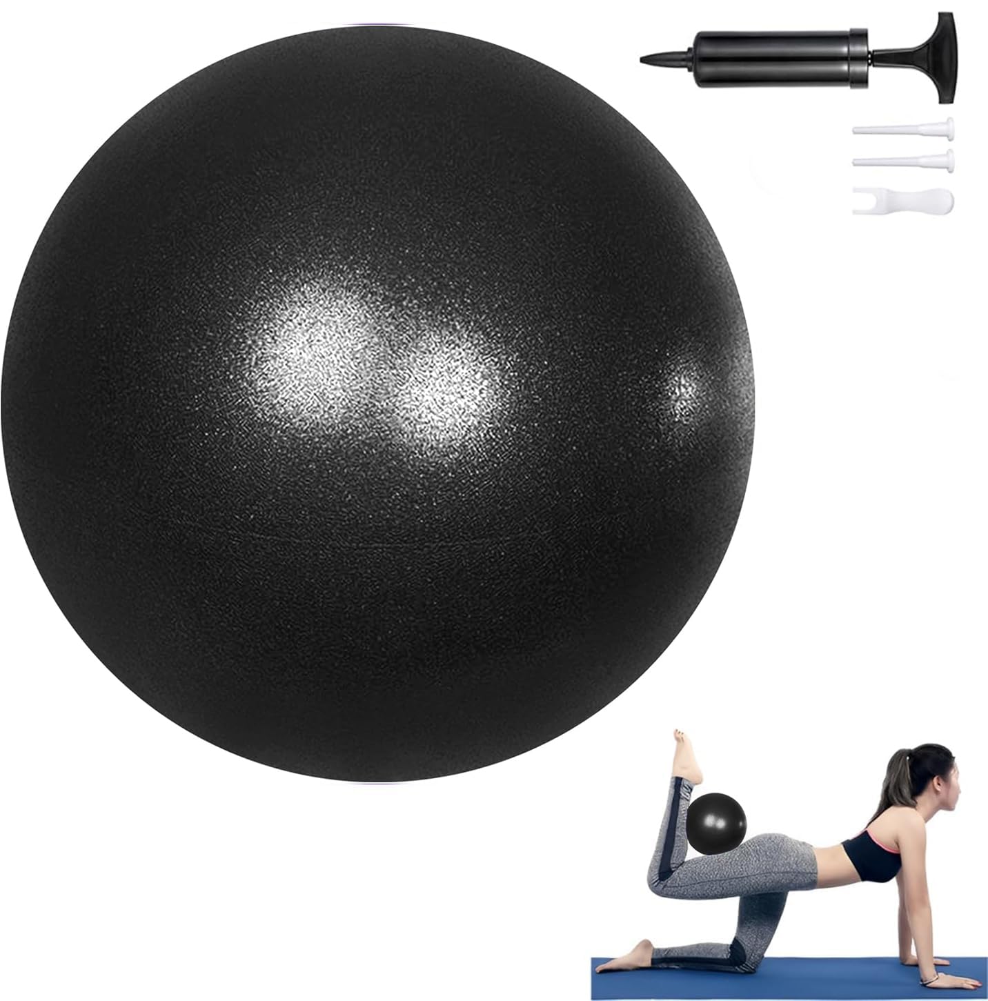 NEWKIBOU Pelota de Pilates (Fitball Anti-Burst) 25cm, 55cm, 65cm, 75cm - Pelota de Ejercicio para Yoga, Embarazo, Abdominales y Ejercicios Básicos - Incluye Bomba de Aire (Negro, 25CM)
