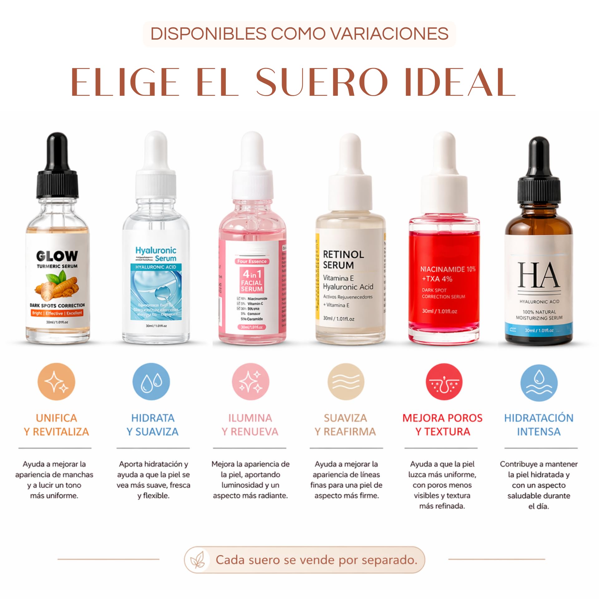 AKAM Serum Facial 4en1: Niacinamida, Ácido Hialurónico y Vitamina C y E Colágeno Á Glicólico Hidratación(4N1, 30ml)