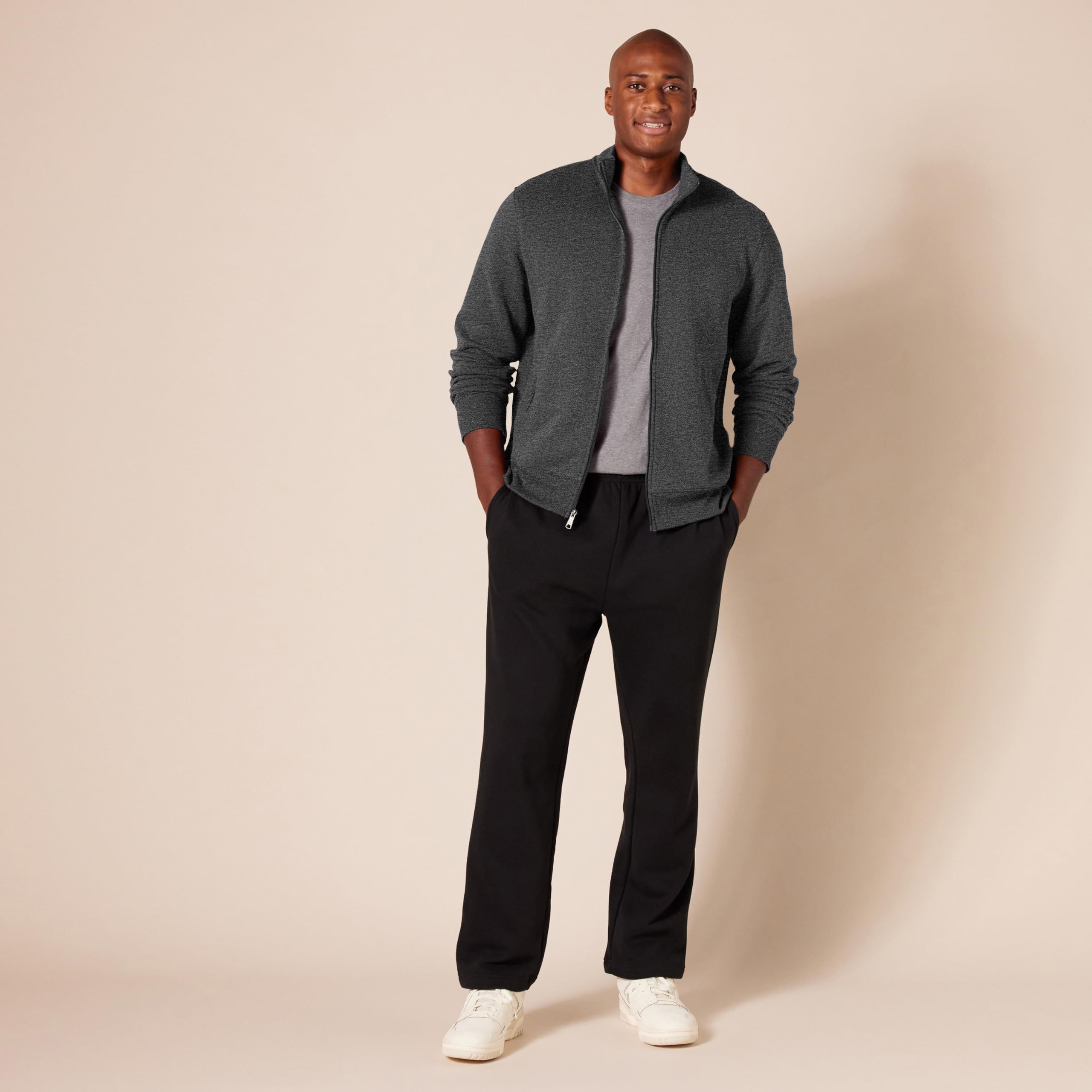 Amazon Essentials Sudadera de Polar con Cremallera y Cuello Alto, Peso Medio, Corte Regular Hombre, Charcoal Heather, M