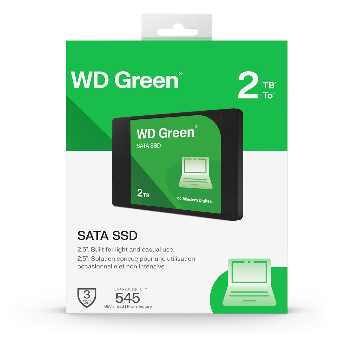 Western Digital WD Green SATA de 2 TB, hasta 545 MB/s, 2.5 pulgadas/7 mm, 3 años de garantía, unidad interna de estado sólido (WDS200T5G0A-00CPT0)