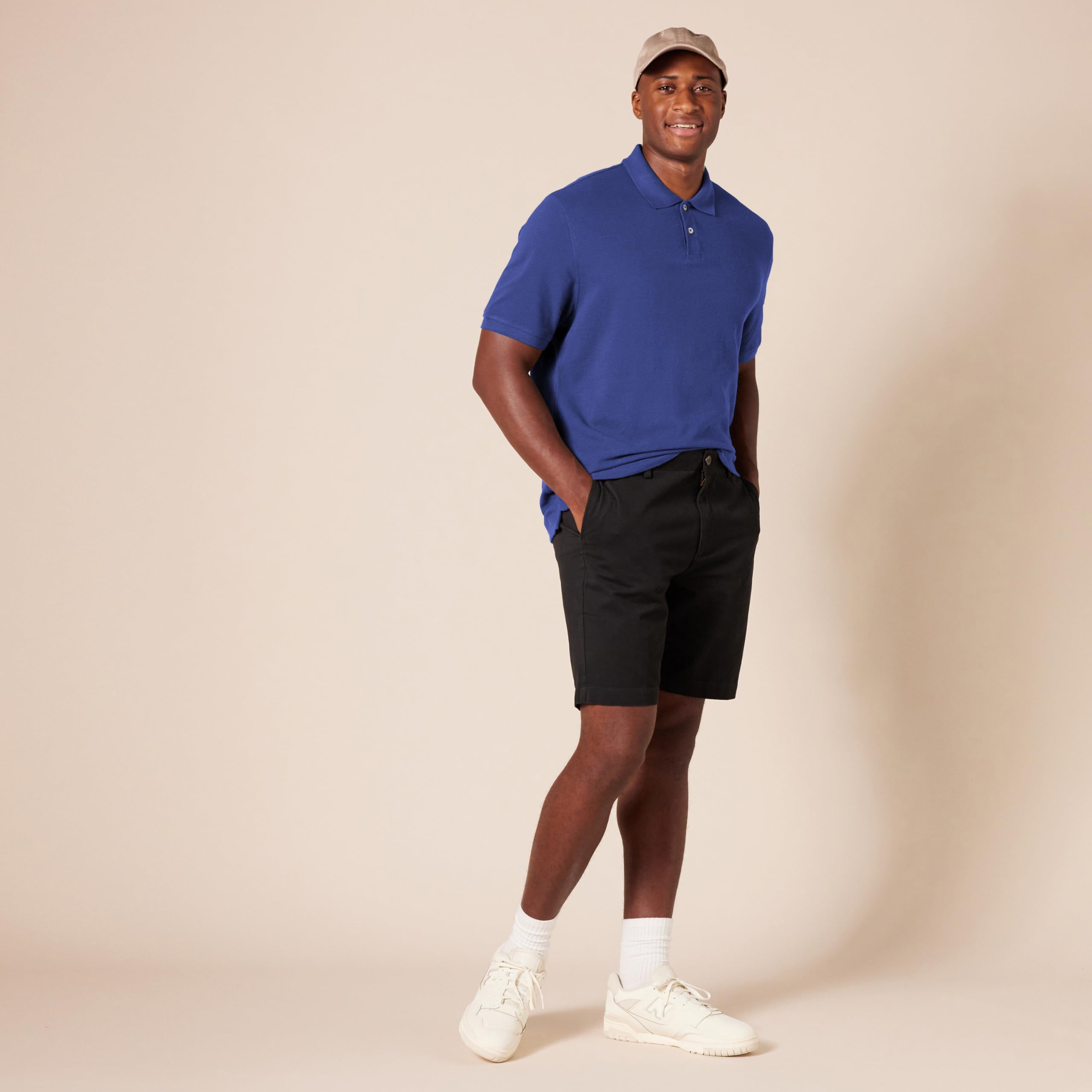 Amazon Essentials - Polo de piqué de algodón ajustado para hombre, color azul marino, talla M
