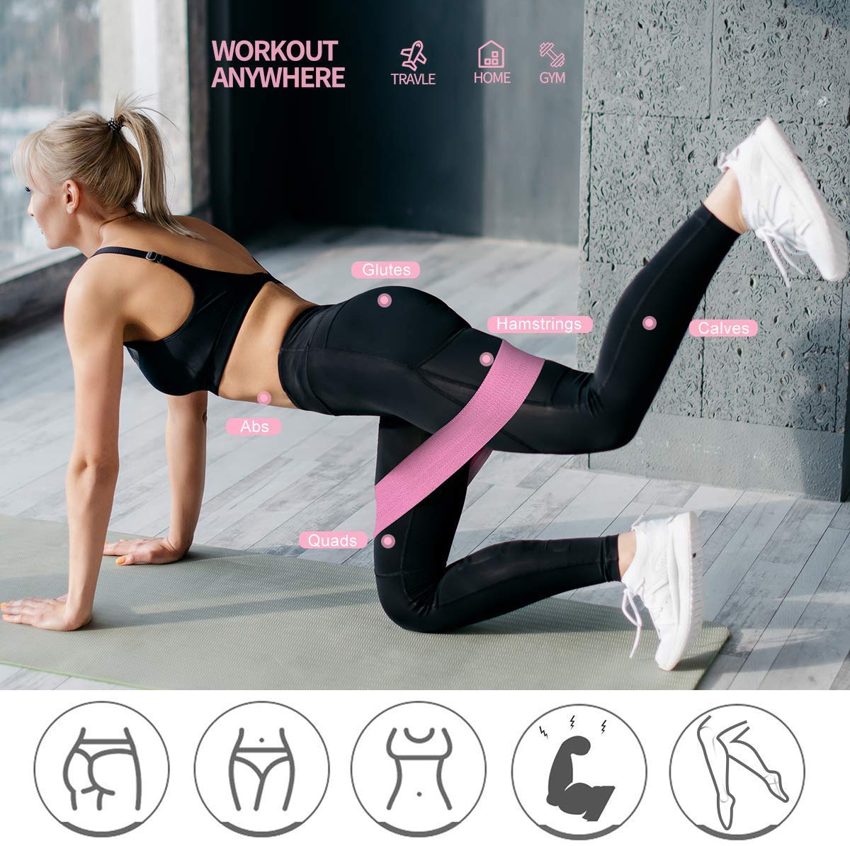 VEKENSEE Bandas Elásticas Fitness 3 Bandas de Resistencia para Yoga, Entrenamiento de Fuerza, Pilates, Fisioterapia Estiramientos Bandas Antideslizantes de Ejercicios