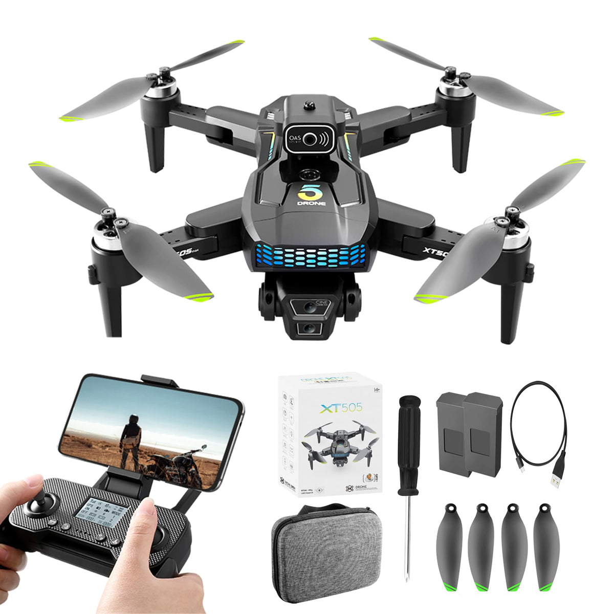 GILLAS Mini Drones Dron Mini con Cámara Ligero y Plegable con Vídeo 4k HDR Baterias 2 y Giro 360° Aérea Regreso a Casa Rth Cuadricóptero con Luz Led Compatible con Ios y Android 1080P HD