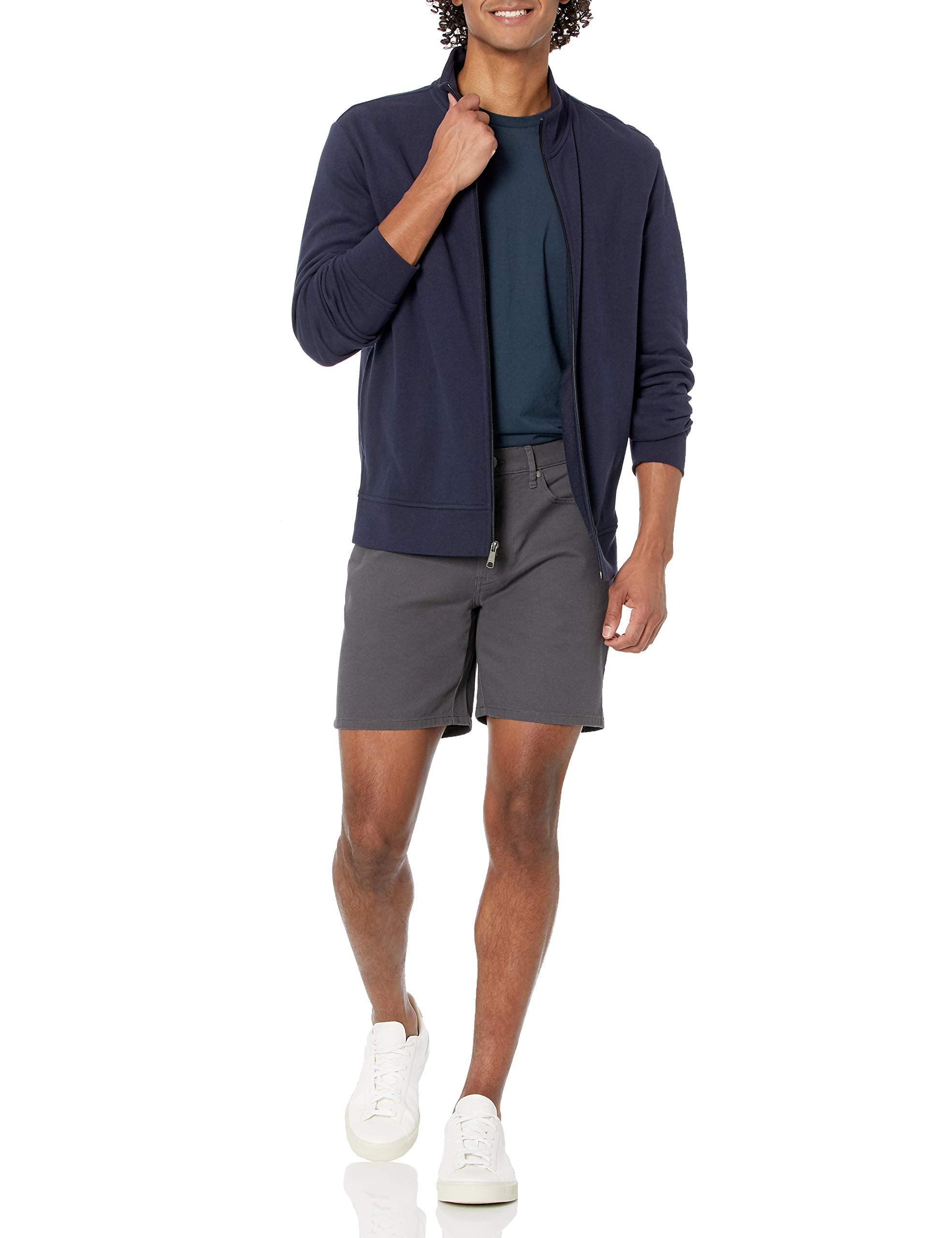 Amazon Essentials Men's Lightweight French Terry Full-Zip Mock Neck Sweatshirt, Dark Navy, Large