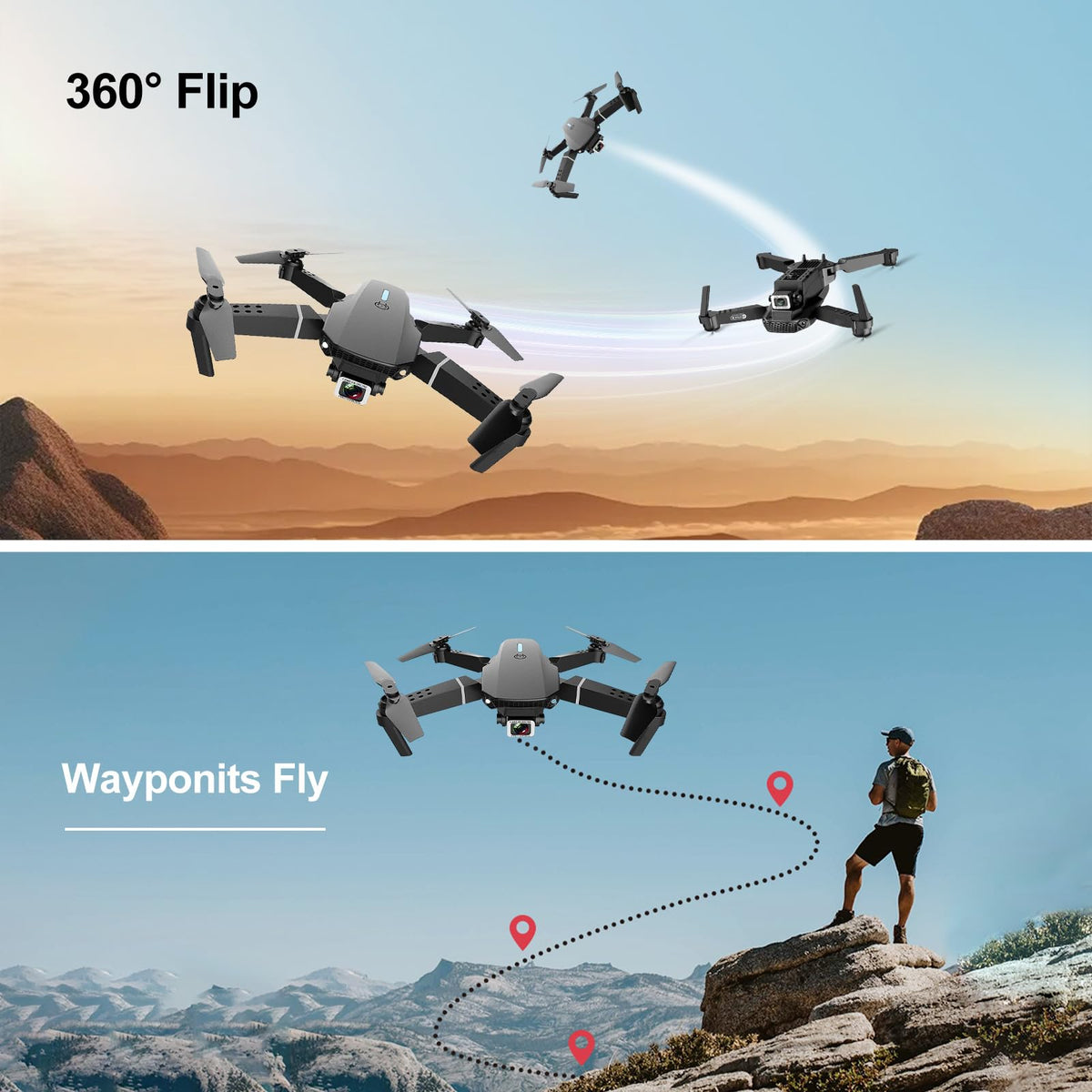 Ourlife Mini Drone con Cámara 4K Dual Hd, Drone Control Remoto Posibilidad de Giro de 360°, Drones Antisísmicos Rastrear El Vuelo de 100 Metros, Dron con Camara para Adolescentes Principiantes Regalo