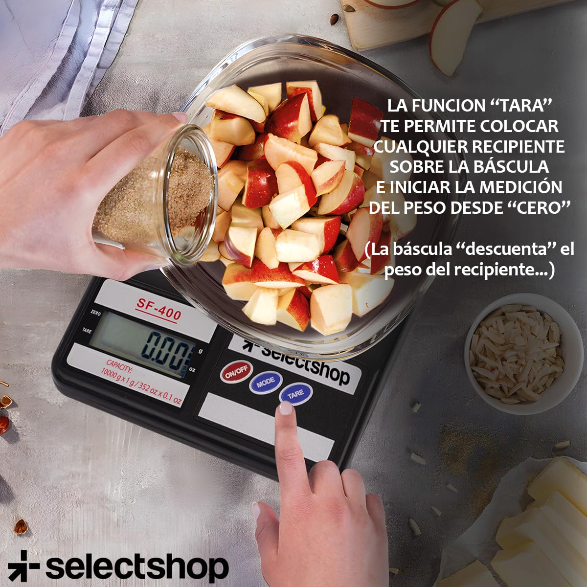 SELECTSHOP Bascula De Cocina Digital Para Alimentos Con Pantalla Lcd Precisa Pesa De Alimentos Base Plástica Portatil Bascula Gramera Digital Con Sensor Calibrador Pesa Joyas (NEGRO)