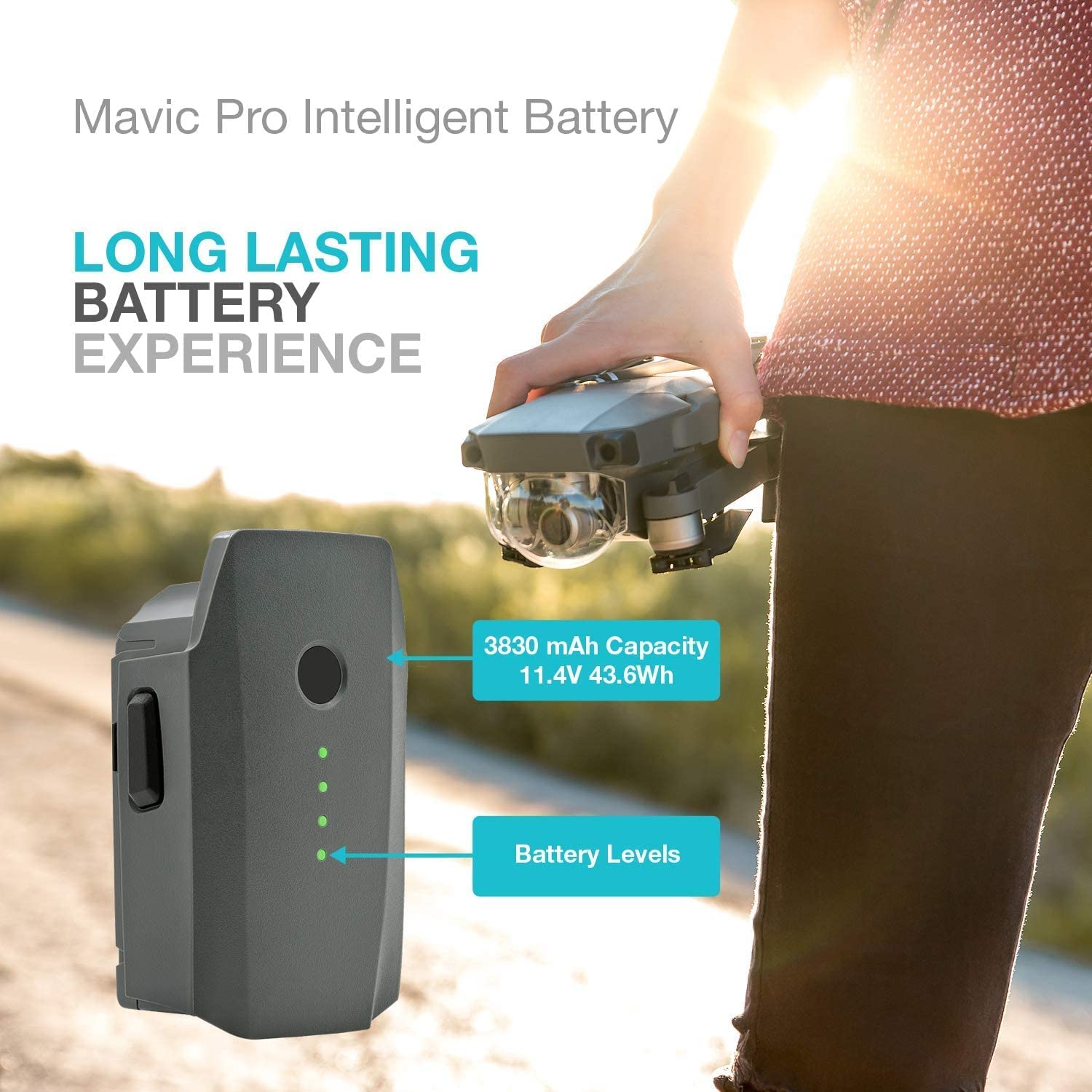 Batería de vuelo inteligente LiPo de 3830 mAh compatible con DJI Mavic Pro, DJI Mavic Pro Platinum, DJI Mavic Pro Alpine White Drone (no compatible con Mavic 2)