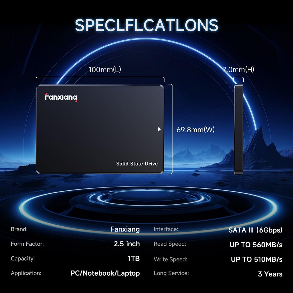 fanxiang SSD SATA 1TB 2.5" SATA III 6 GB/s Unidad de Estado Sólido Interna, hasta 560 MB/s, 3D NAND con caché SLC, para Laptop y PC de Escritorio, Mejora de Rendimiento, 7 mm (0.28"), S101Q