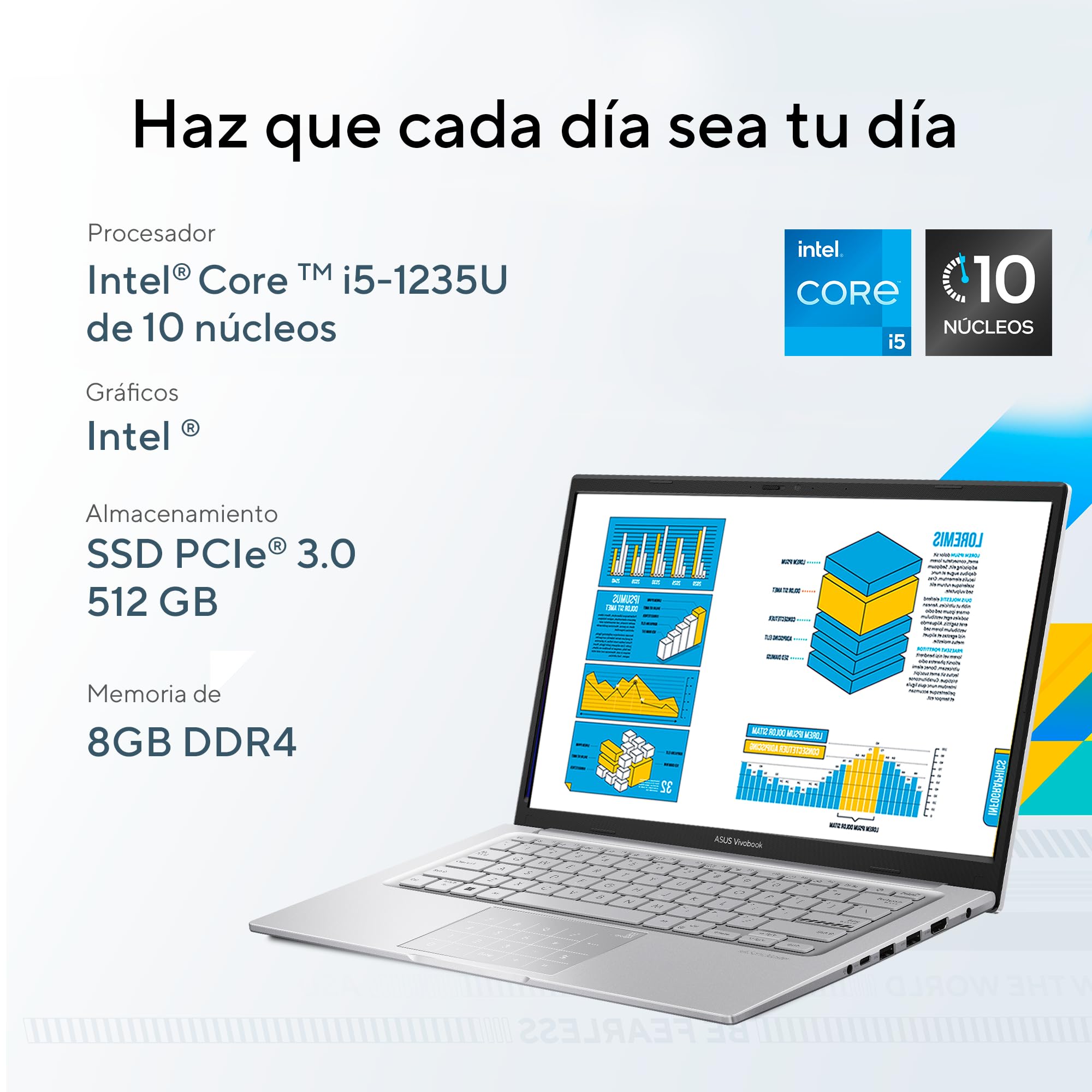 ASUS Laptop Vivobook 14/14" FHD/Intel Core i5 12va 10 núcleos/8GB RAM/512GB SSD/Cámara HD con Escudo de Privacidad/Teclado en Español(Garantía y Servio en México)