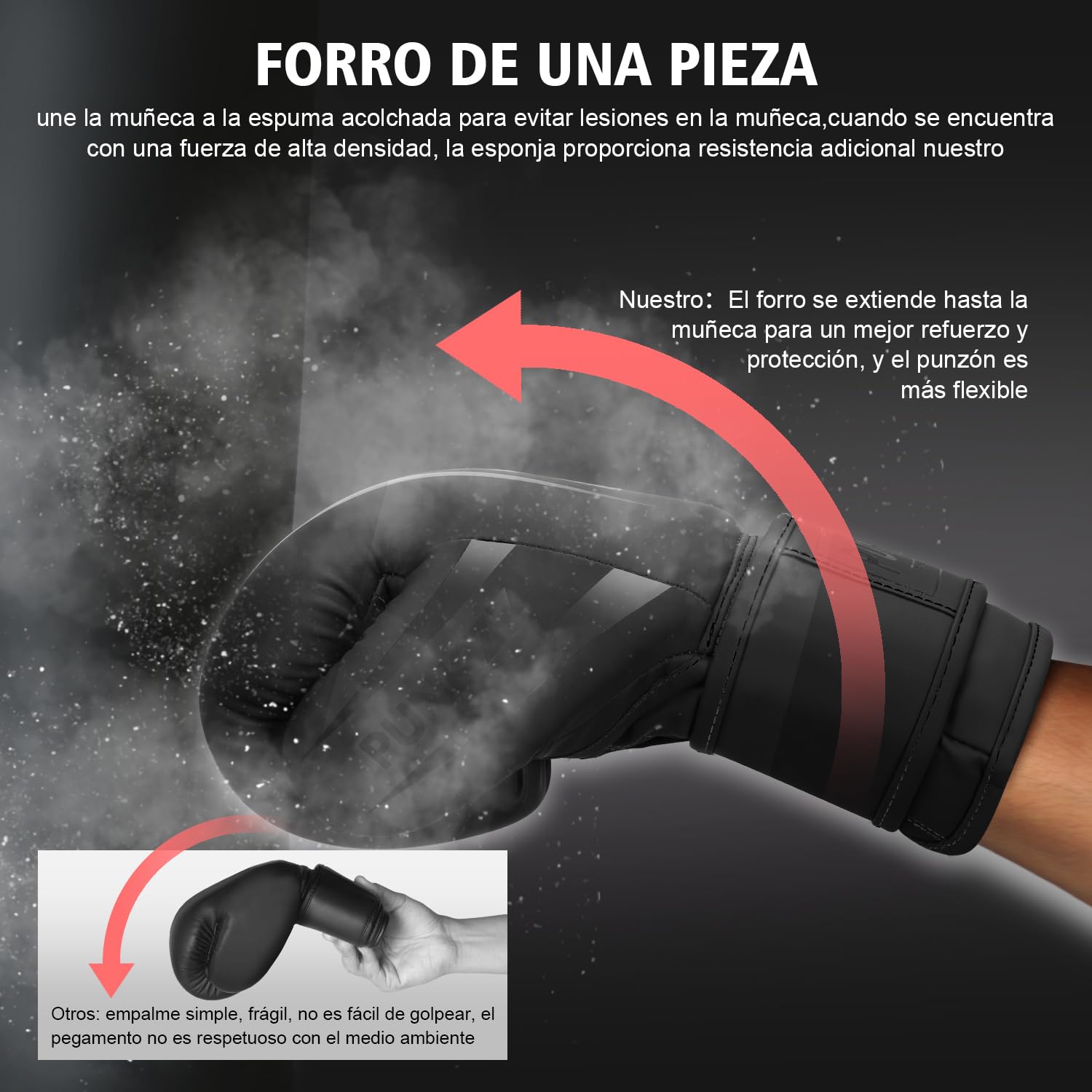 PUNKZZ Guantes de Boxeo 8-18oz,Guantes de Entrenamiento para Hombres y Mujeres, Protector Bucal Incluido, Absorción de Impactos, MMA (Negro, 12oz)