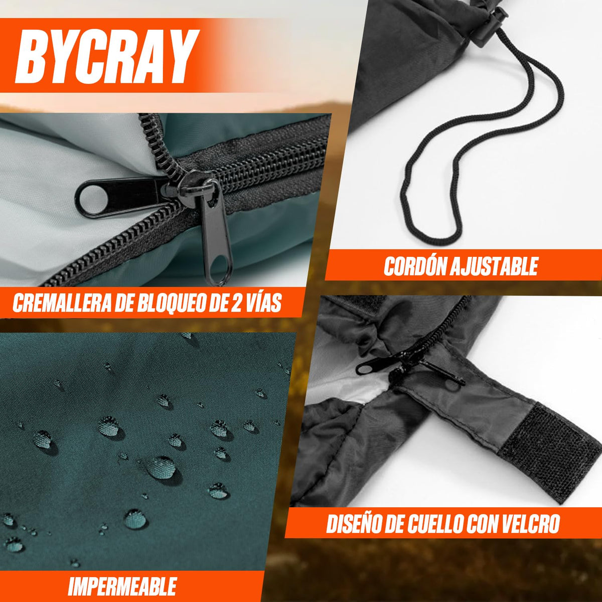 BYCRAY Saco de Dormir Camping, Bolsa de Dormir Ligero y Cómodo de Tres Estaciones, Sleeping Bag Adulto para Campismo Senderismo Aventuras Viaje y al Aire Libre (1KG Negro)