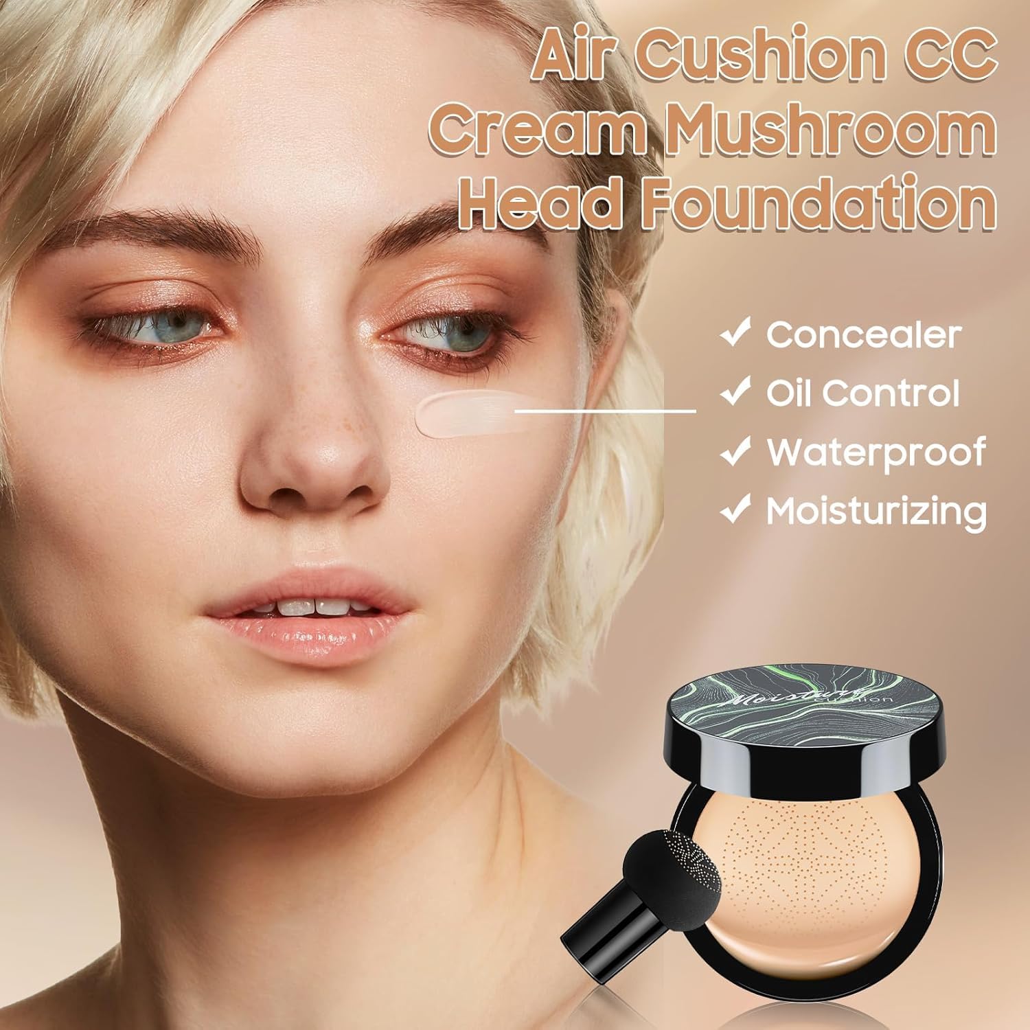 CC Creme BB Cream, Líquida Fundación, Mushroom Head Air Cushion, Base de Maquillaje Larga Duración Hidratante