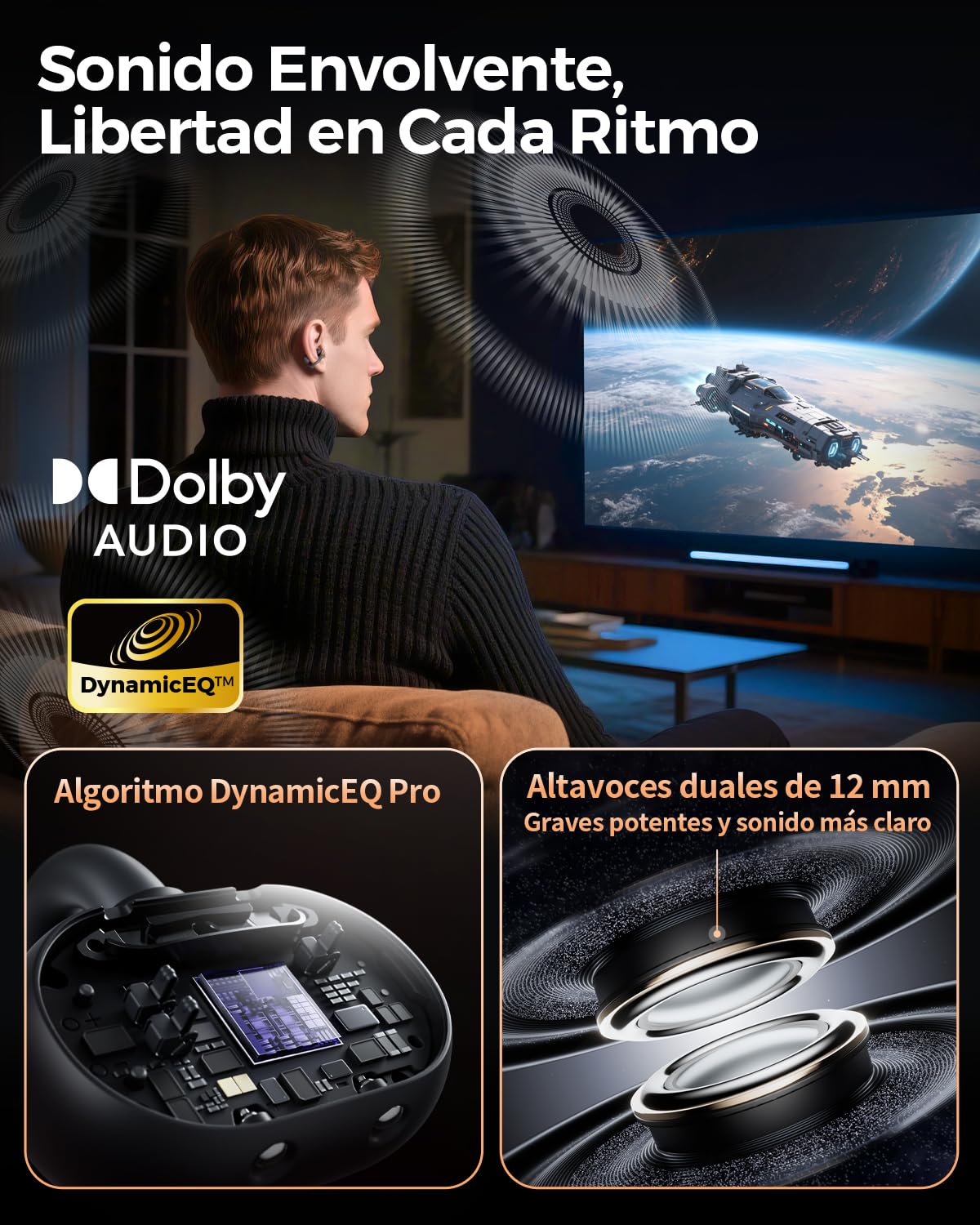 SoundPEATS Clip1 Audífonos Open-Ear Cómodos y Estables, Dolby Audio