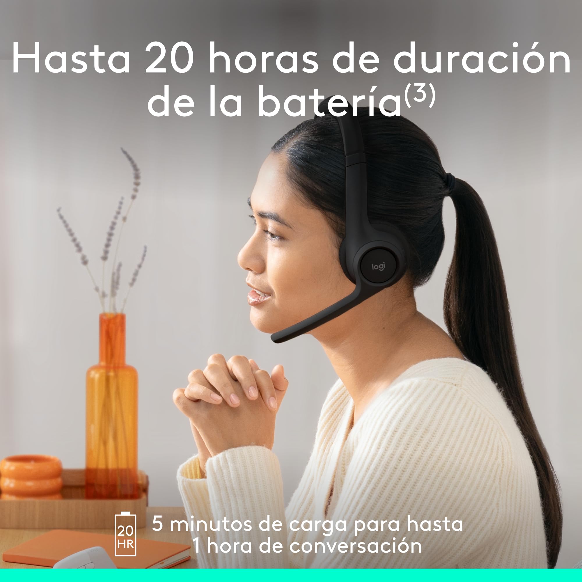 Logitech Zone 300, Auriculares con micrófono Bluetooth inalámbricos con cancelación de Ruido, compatibles con Windows, Mac, Chrome, Linux, iOS, iPadOS, Android – Negro
