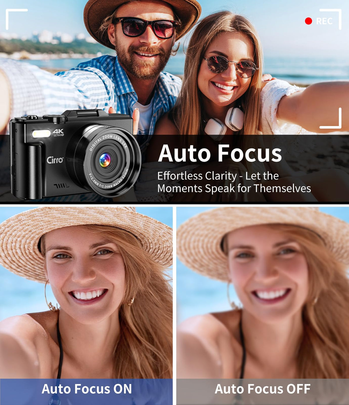 CIRRO Cámara Digital 4K para fotografía, WiFi 64MP UHD Vlogging Cámara con zoom18X, Lente súper Gran Angular, visualización abatible de 3 Pulgadas y 180°, 32 GB. por Favor identifique la Tienda