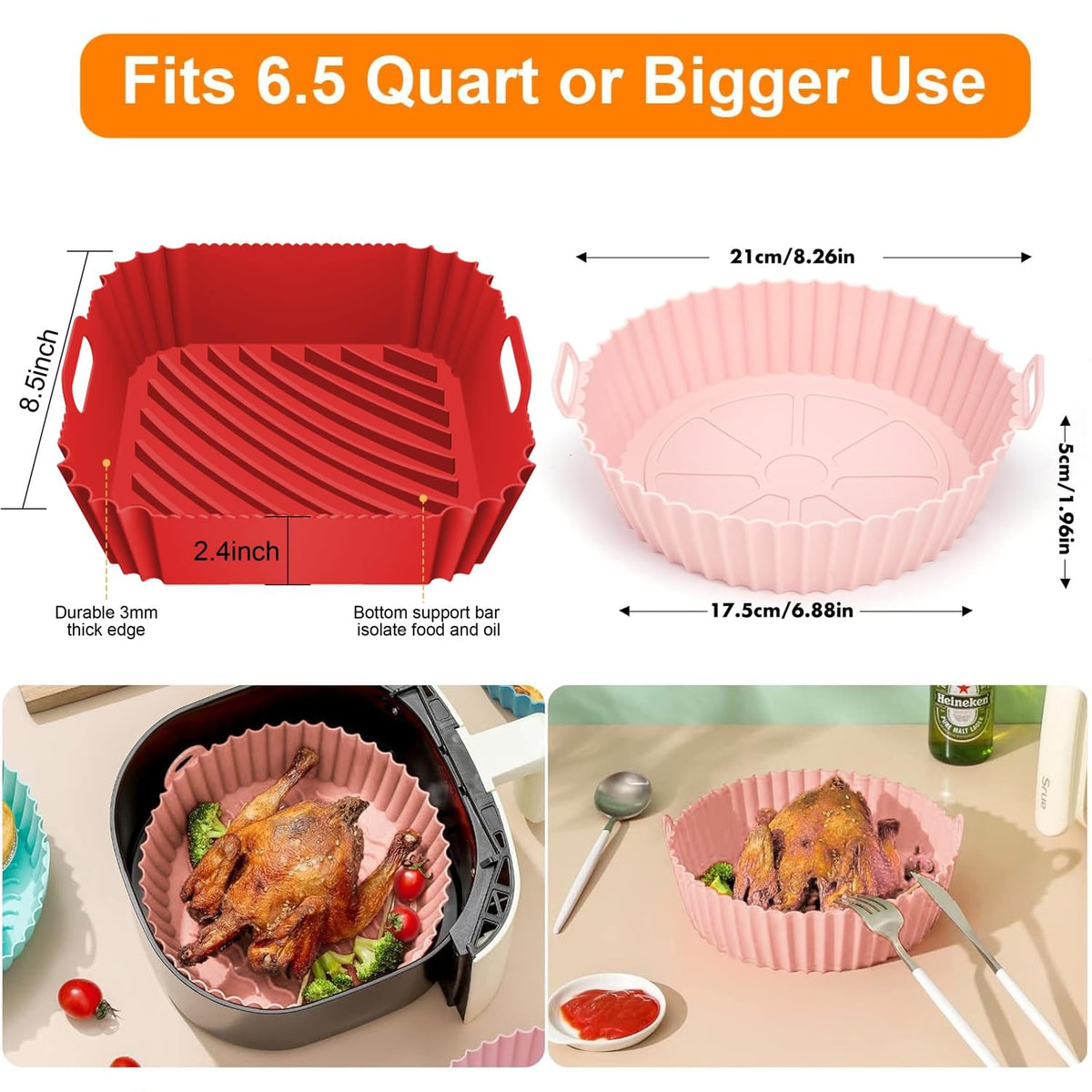 ZENSUKYE Air Fryer Silicona 9Pcs Kit, Silicona para Freidora de Aire, Accesorios Freidora de Aire, Bandeja para Hornear Reutilizable, para Cocina, Microondas, Baking, Horno