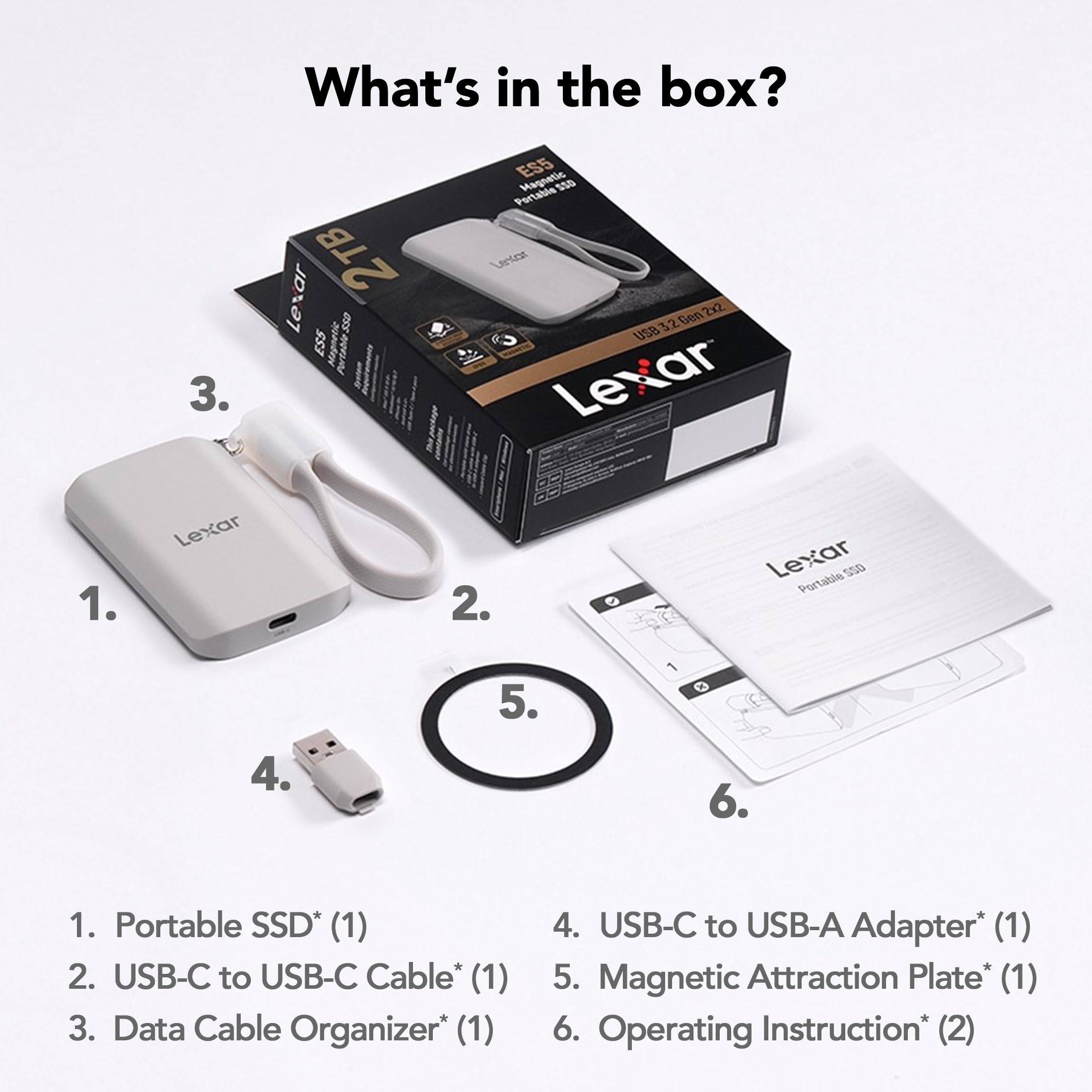 Lexar 1TB ES5 SSD Externo magnético, hasta 2000 MB/s, Compatible con MagSafe, Smartphones USB-C, iPhone 15/16 o Superior, PC, Mac, Compatible con Apple ProRes y Samsung Pro Video, Plateado