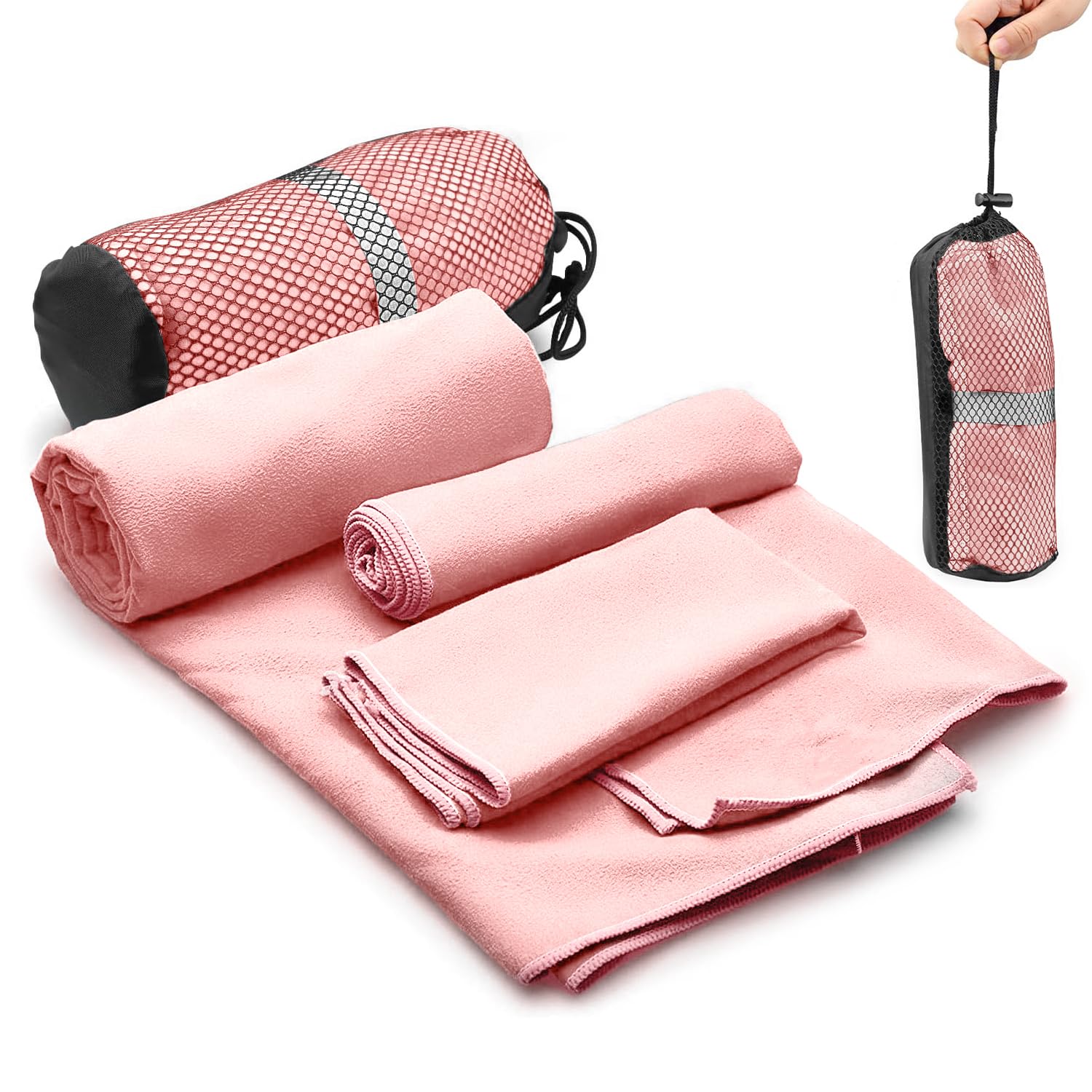 3 Toalla de Microfibra Deportiva,Súper Absorbente,Secado Rápido,Rosa Pálido