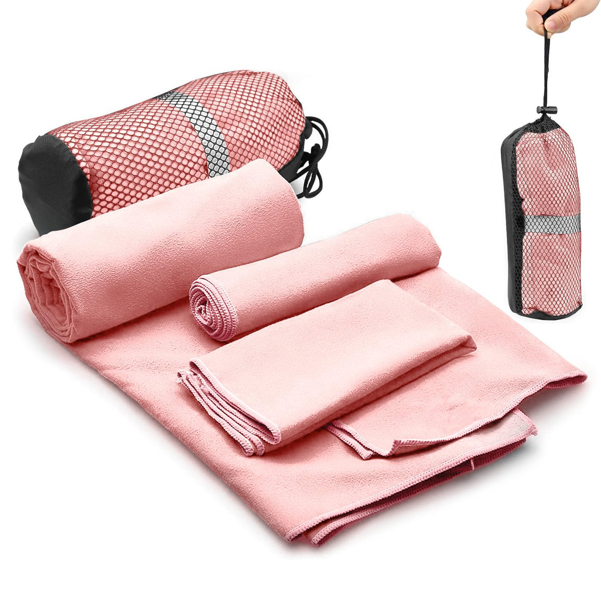 3 Toalla de Microfibra Deportiva,Súper Absorbente,Secado Rápido,Rosa Pálido