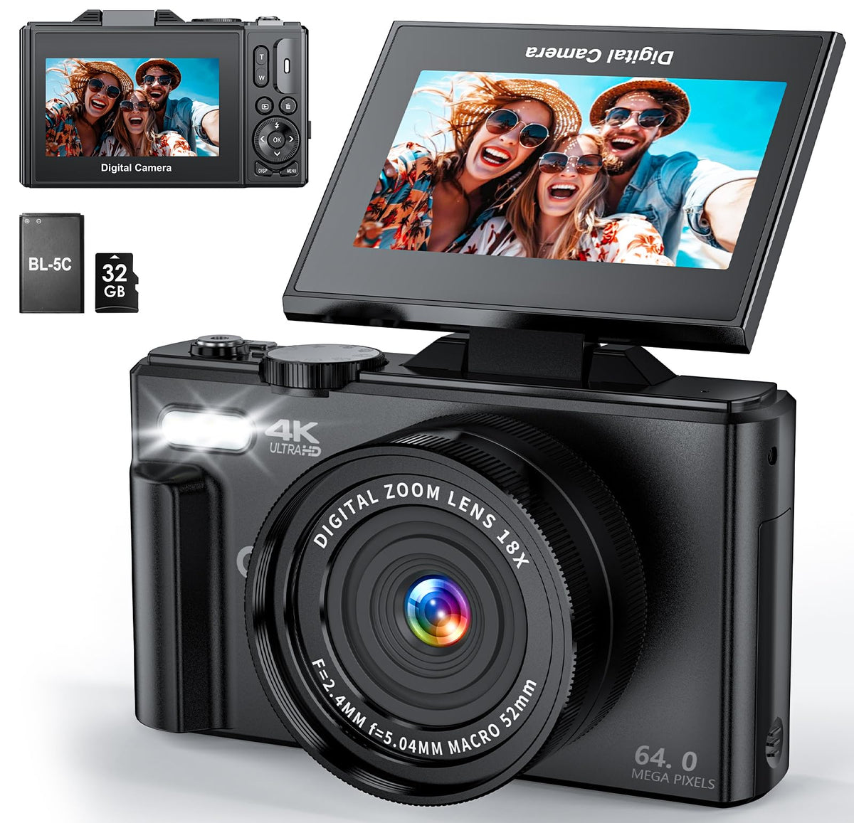 CIRRO Cámara Digital 4K para fotografía, WiFi 64MP UHD Vlogging Cámara con zoom18X, Lente súper Gran Angular, visualización abatible de 3 Pulgadas y 180°, 32 GB. por Favor identifique la Tienda