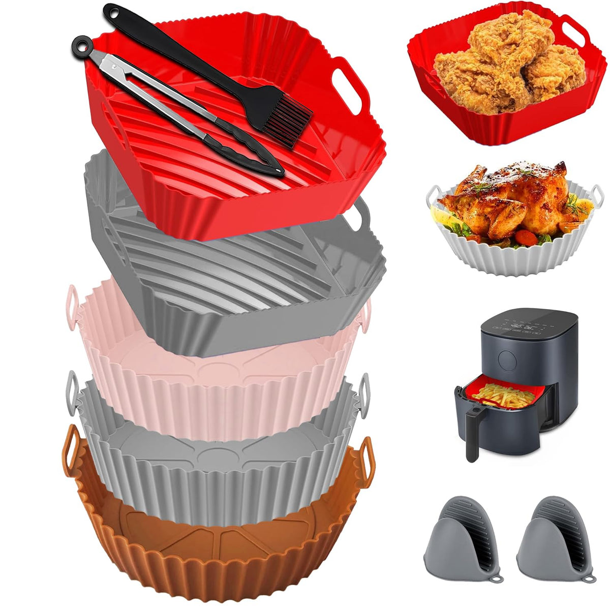 ZENSUKYE Air Fryer Silicona 9Pcs Kit, Silicona para Freidora de Aire, Accesorios Freidora de Aire, Bandeja para Hornear Reutilizable, para Cocina, Microondas, Baking, Horno