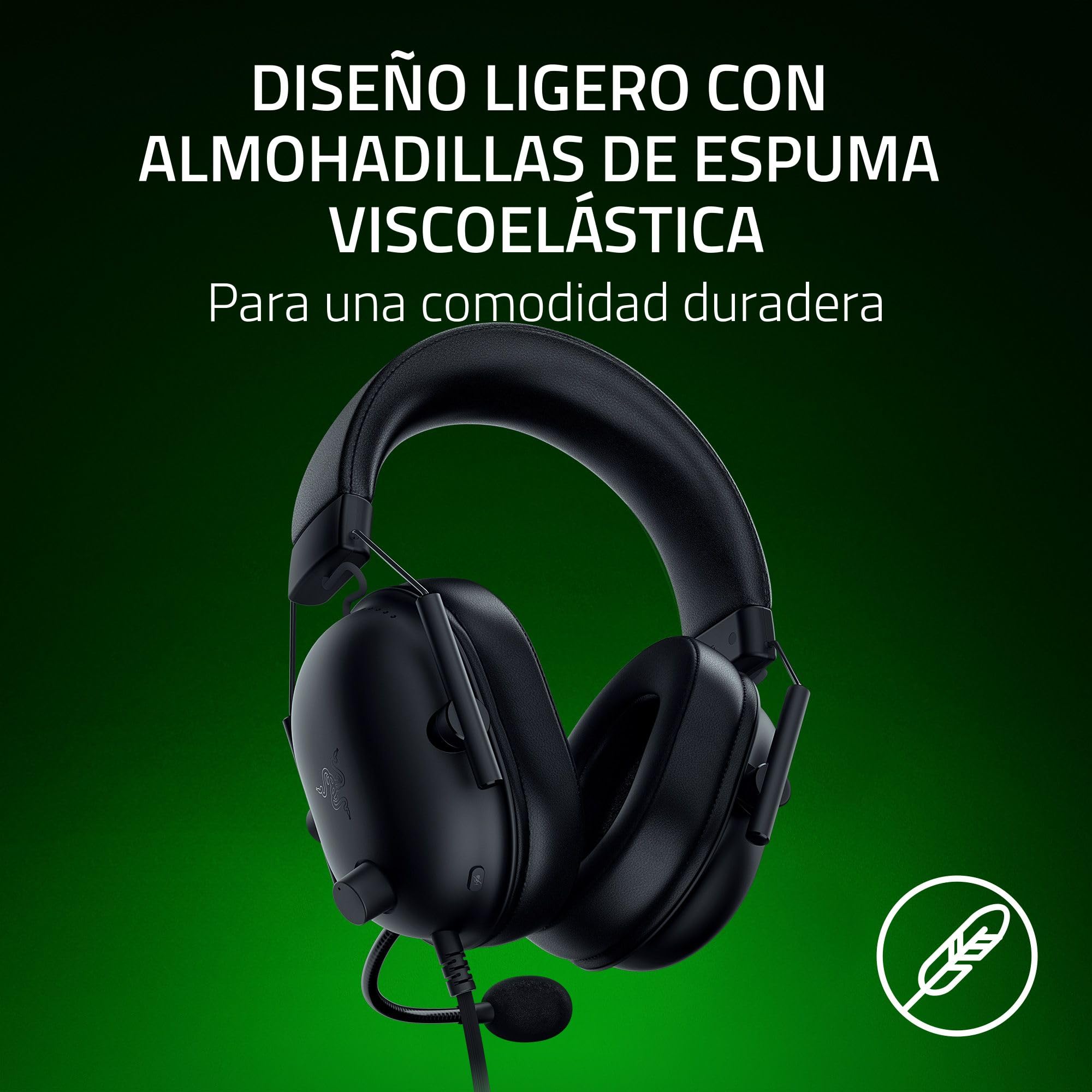 Razer BlackShark V2 X Auriculares para Xbox: Diafragmas de 50mm - Micrófono Cardioide - Ligero - Almohadillas Aislantes de Ruido - para Xbox Series X, Series S, PS5, PC, 3.5mm - Negro