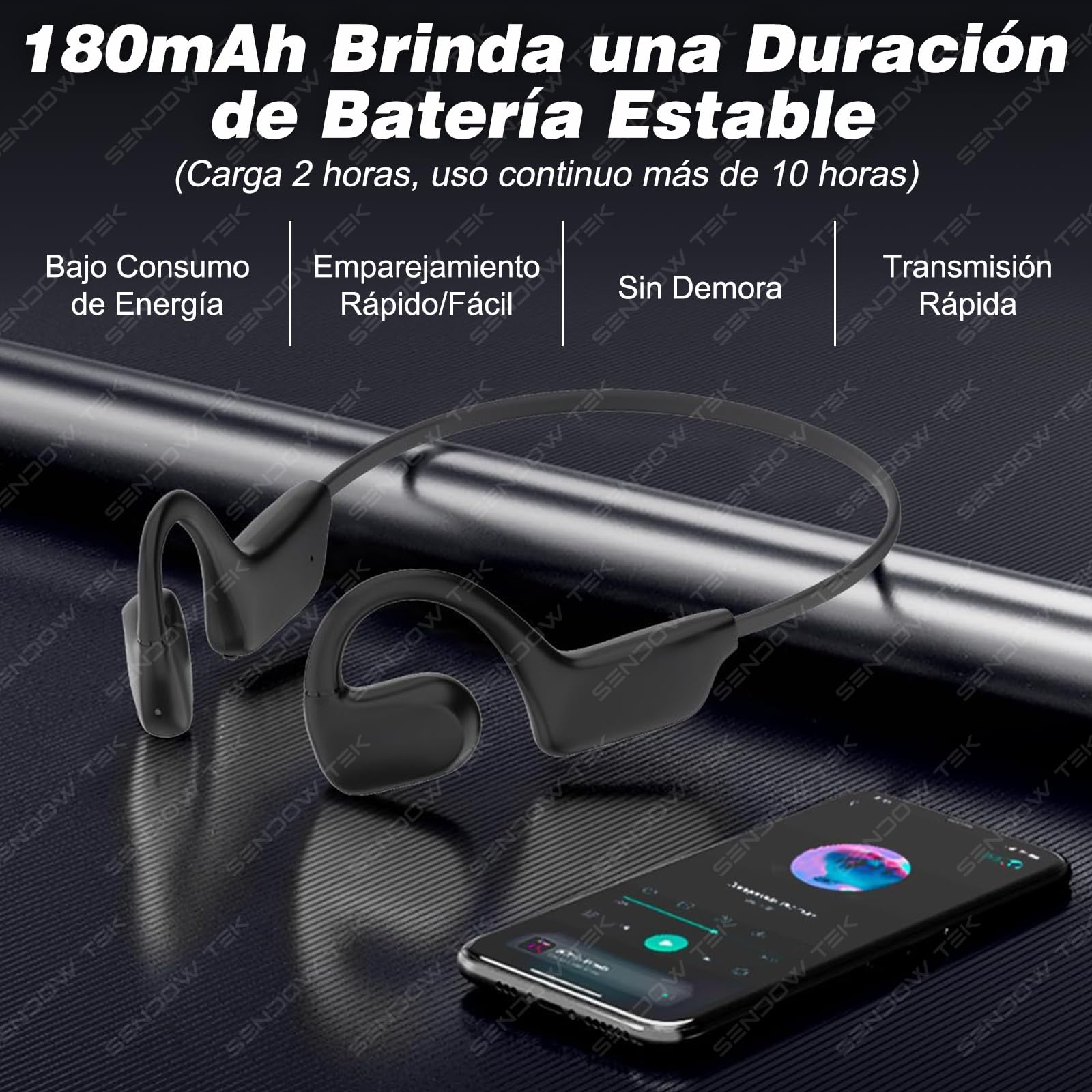 Sendowtek Auriculares de Conducción de Aire Inalámbricos Audífonos Inalámbricos Bluetooth 5.2 Auriculares Inalámbricos Impermeables IPX5 Open-Ear Headphones para Carrera, Deportes y Ejercicio (Negro)