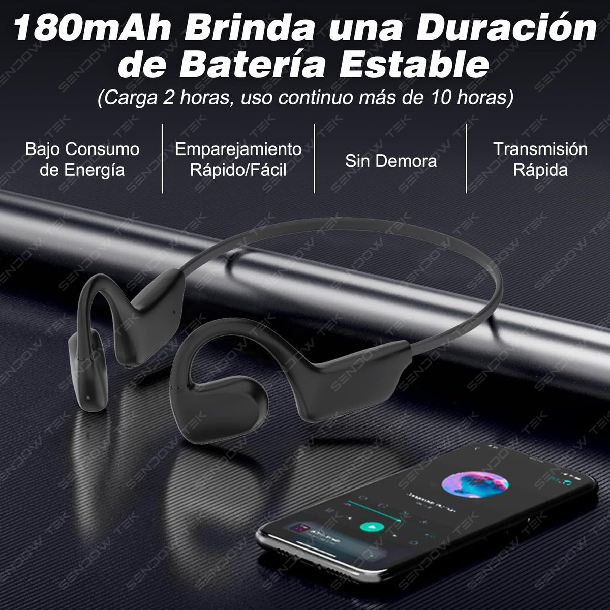 Sendowtek Auriculares de Conducción de Aire Inalámbricos Audífonos Inalámbricos Bluetooth 5.2 Auriculares Inalámbricos Impermeables IPX5 Open-Ear Headphones para Carrera, Deportes y Ejercicio (Negro)