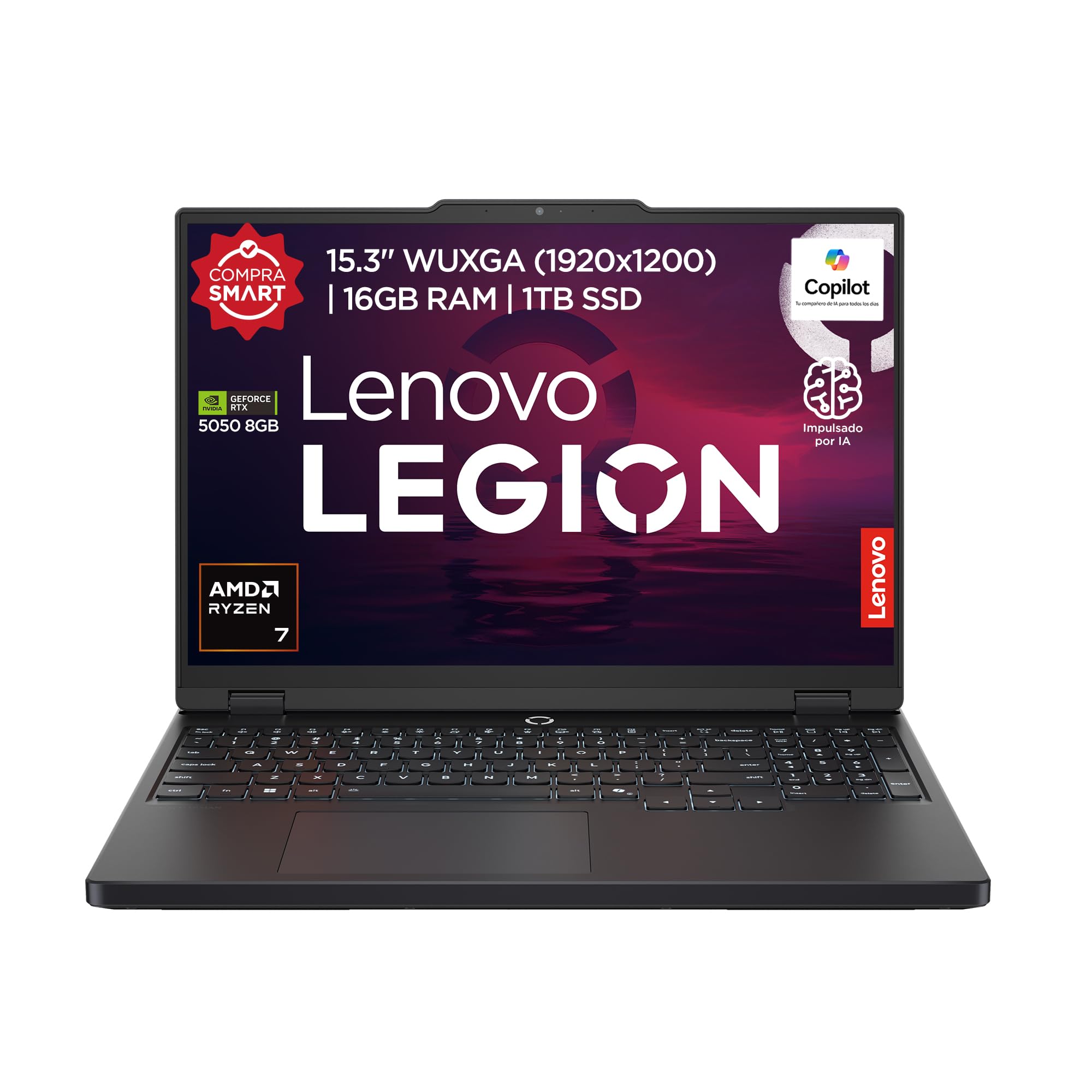 Laptop Lenovo Gamer Legión 5 | 16GB RAM 1TB SSD | AMD Ryzen 7 | 15.3" WUXGA | RTX 5050 8 GB | PC con IA