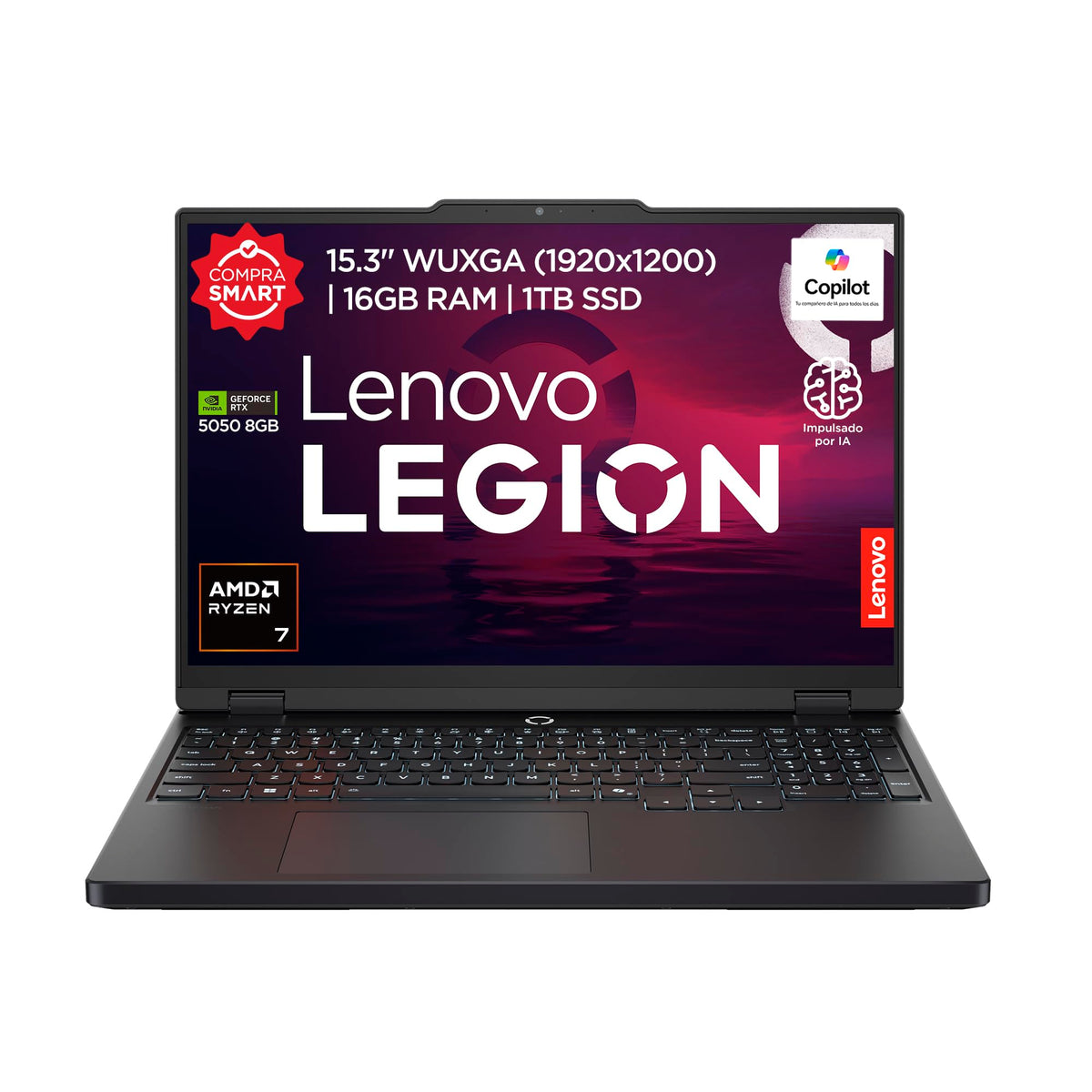 Laptop Lenovo Gamer Legión 5 | 16GB RAM 1TB SSD | AMD Ryzen 7 | 15.3" WUXGA | RTX 5050 8 GB | PC con IA