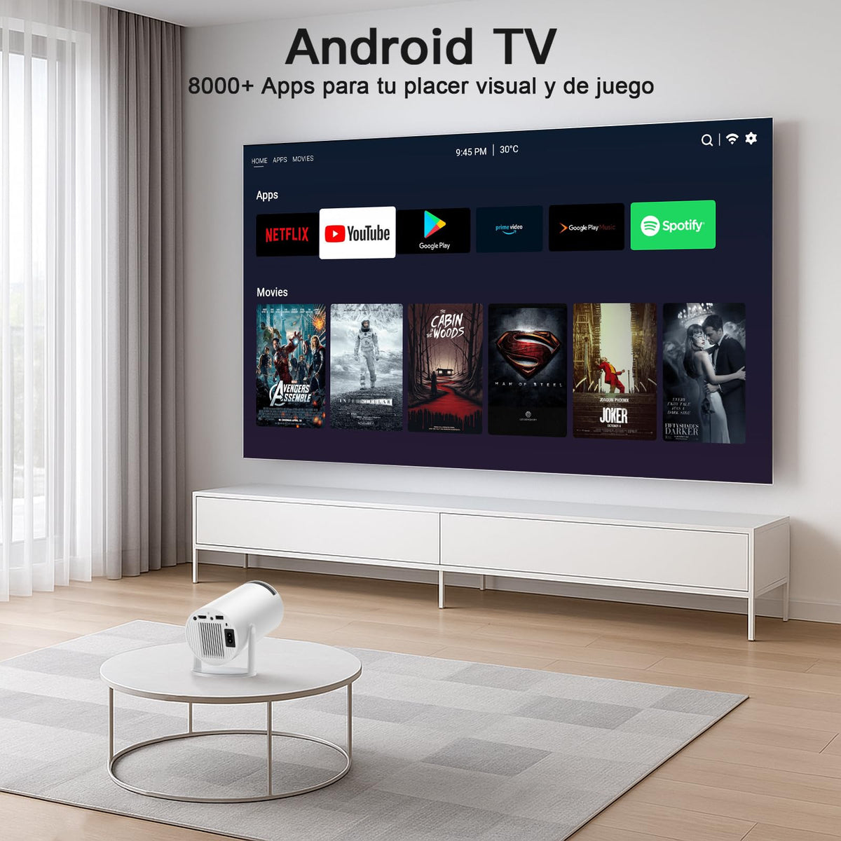 Proyector 4k, Mini Proyector Portatil con Android, Proyectores Inteligente 250 ANSI con WiFi 6 y BT 5.4, Auto Keystone, Pantalla de 200", Giro de 270°, Compatible con HDMI/iOS/Phone/PC/PS【HY300 PRO】