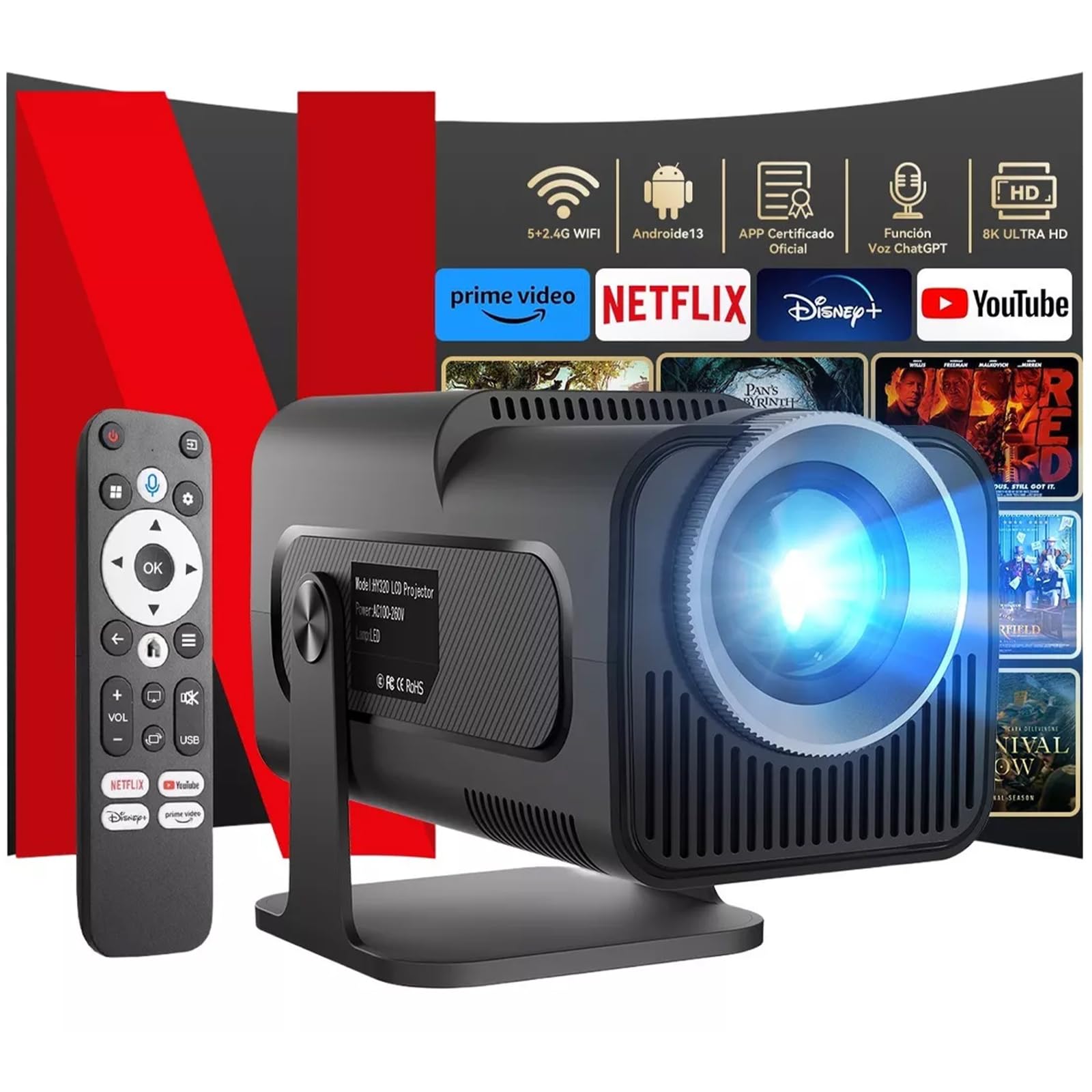 QYIKLPY Proyector 4K Portátil Netflix Oficial – Android 13