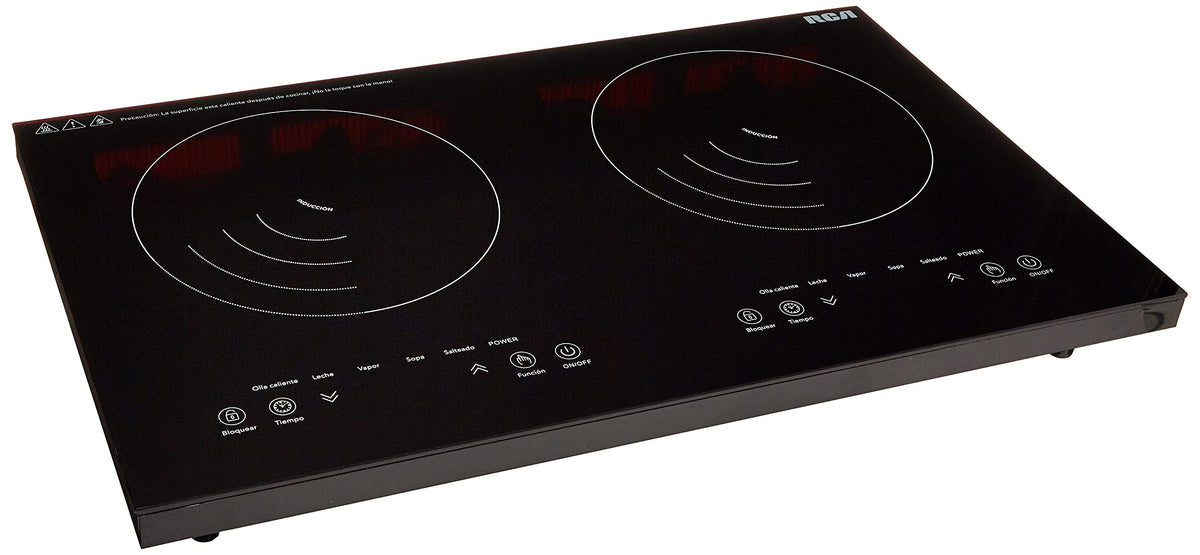 RCA Parrilla de Inducción Doble Quemador RC-12A4, Diseño Moderno y Elegante de Cristal Templado Negro, Controles Táctiles, Seguridad Avanzada, Bloqueo para Niños, Compacta y Potente, Fácil Limpieza.