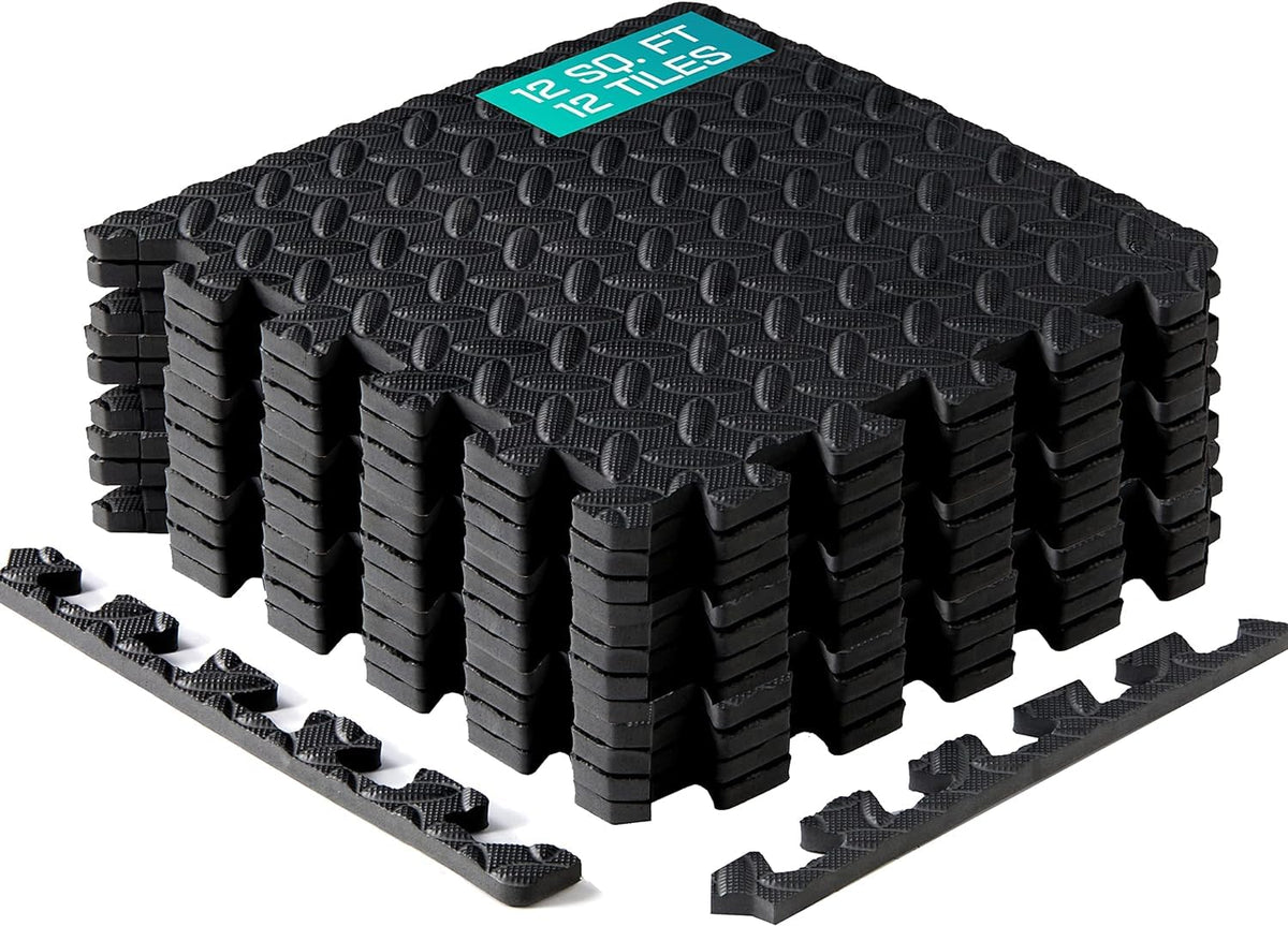 Yes4All Kal0, Baldosas), De Suelo Entrelazadas Deportes Y Fitness, C. (12 Pies Cuadrados Color Negro, 12 Square Feet