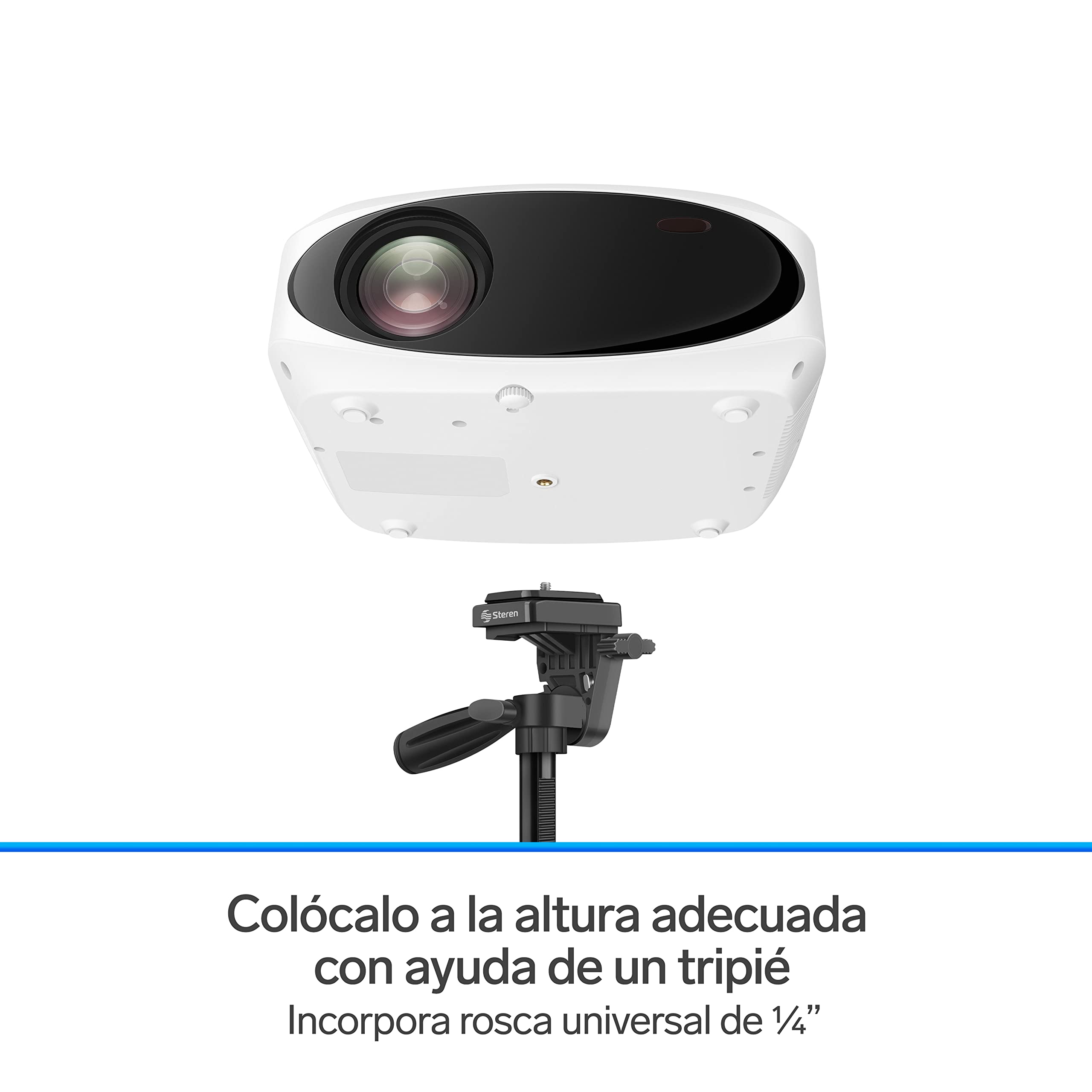 STEREN PRO-400 Proyector Multimedia Full HD de 9 000 lúmenes 280 ANSI Lumen portátil, proyección hasta 200”, con Control Remoto, 2 entradas HDMI, 1 Entrada AV 3,5 mm, 1 Entrada USB,1 Entrada microSD