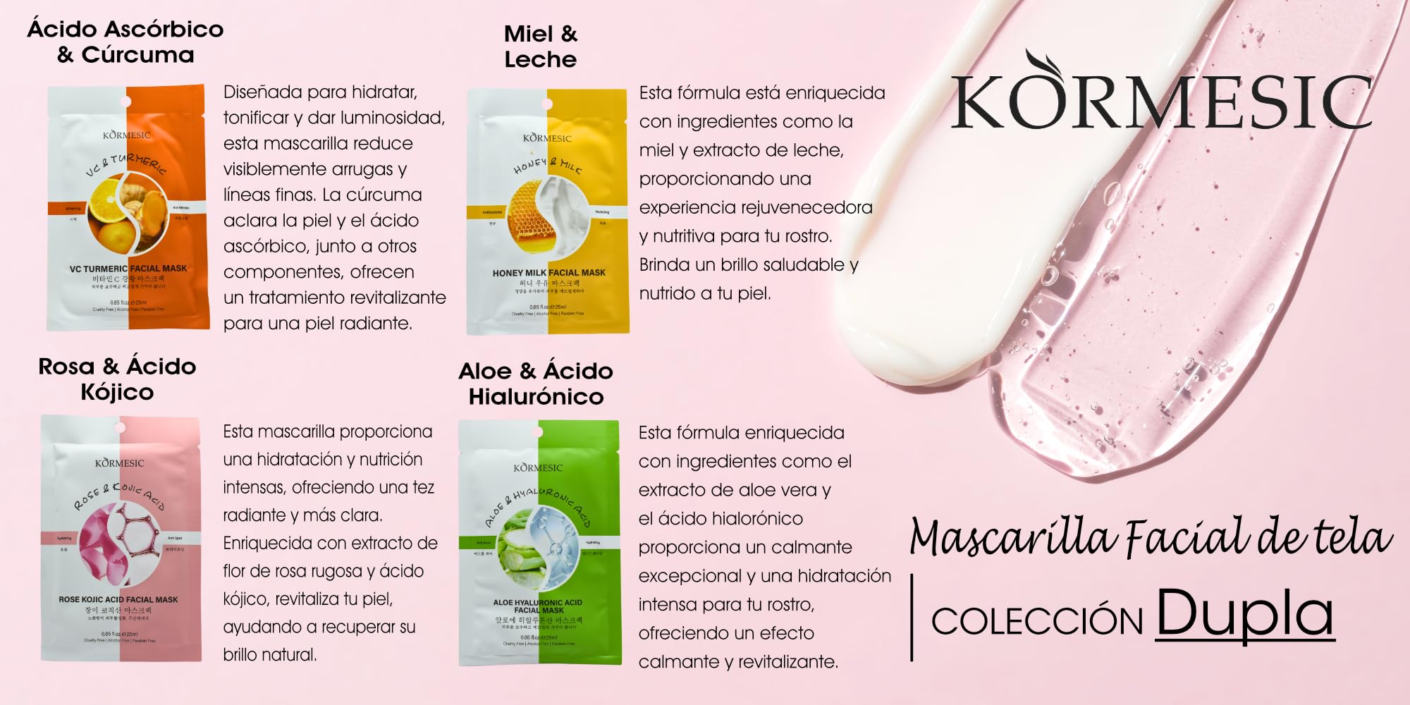 Kit de 15 Mascarillas faciales coreanas coreanas con ingredientes PREMIUM - Oro 24K, Colageno, Acido Hialuronico, Carbon de bambu, Sal de Himalaya, Flor de Cerezo, Lavanda, Aloe, Miel con Leche y mas.