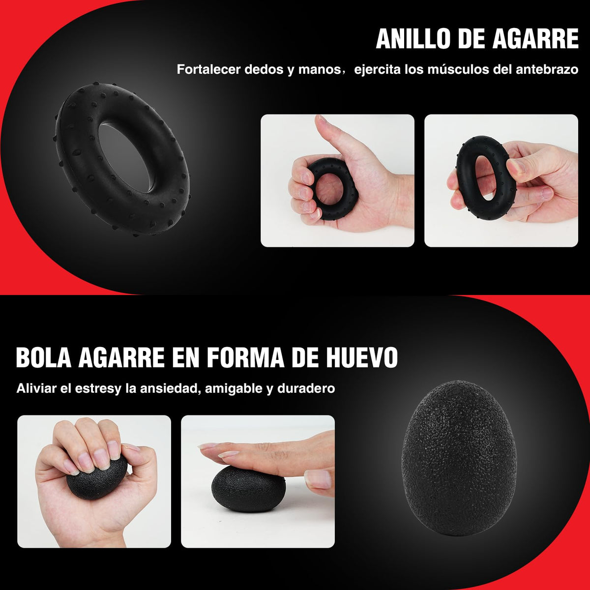 Soulbytes Ejercitador de mano 6 en 1 Fortalecedor de dedos y agarre con pelota, Hand gripper Finger exerciser Ejercicio de antebrazo Entrenador de fuerza para deportes de palma y antebrazos y dedos