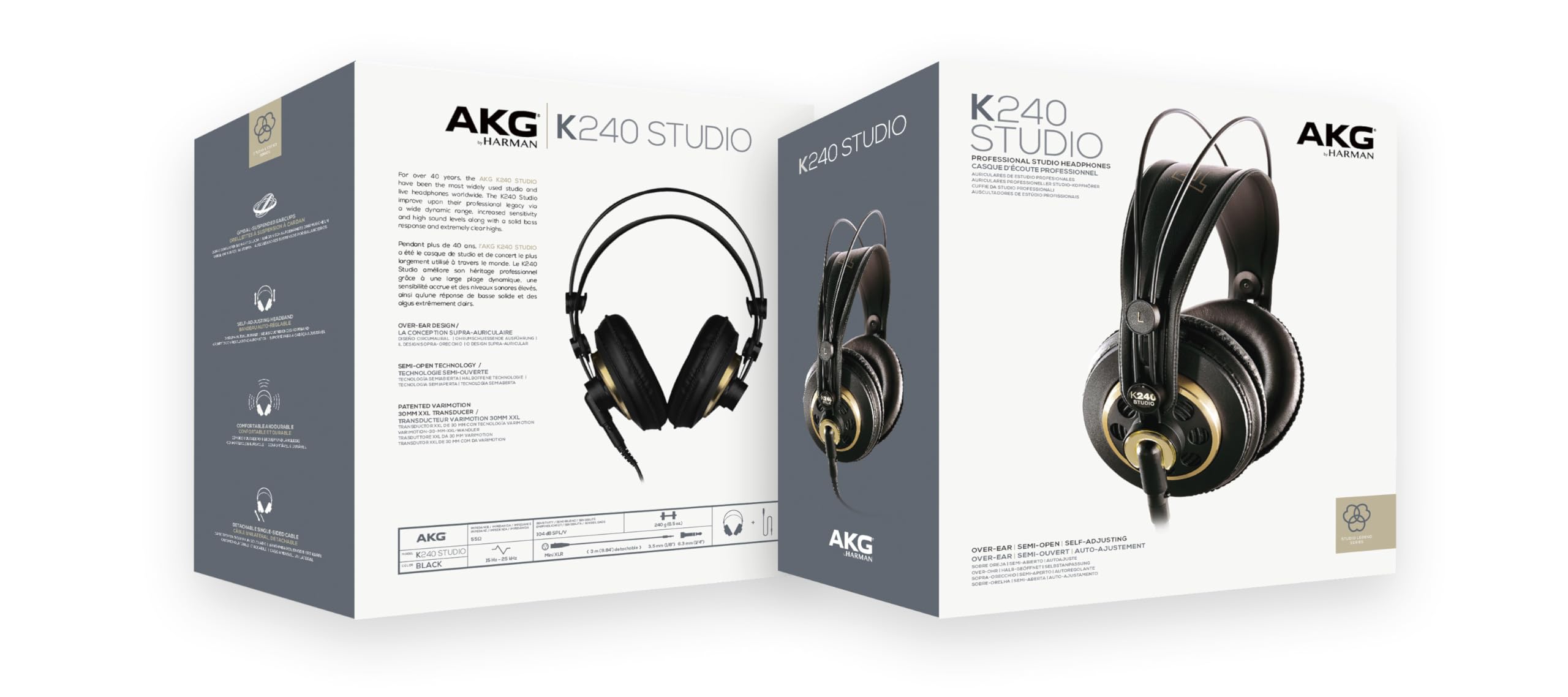 AKG K240 Studio - Semi Open - Auriculares profesionales, 6.00 x 9.20 x 6.00 pulgadas, negro