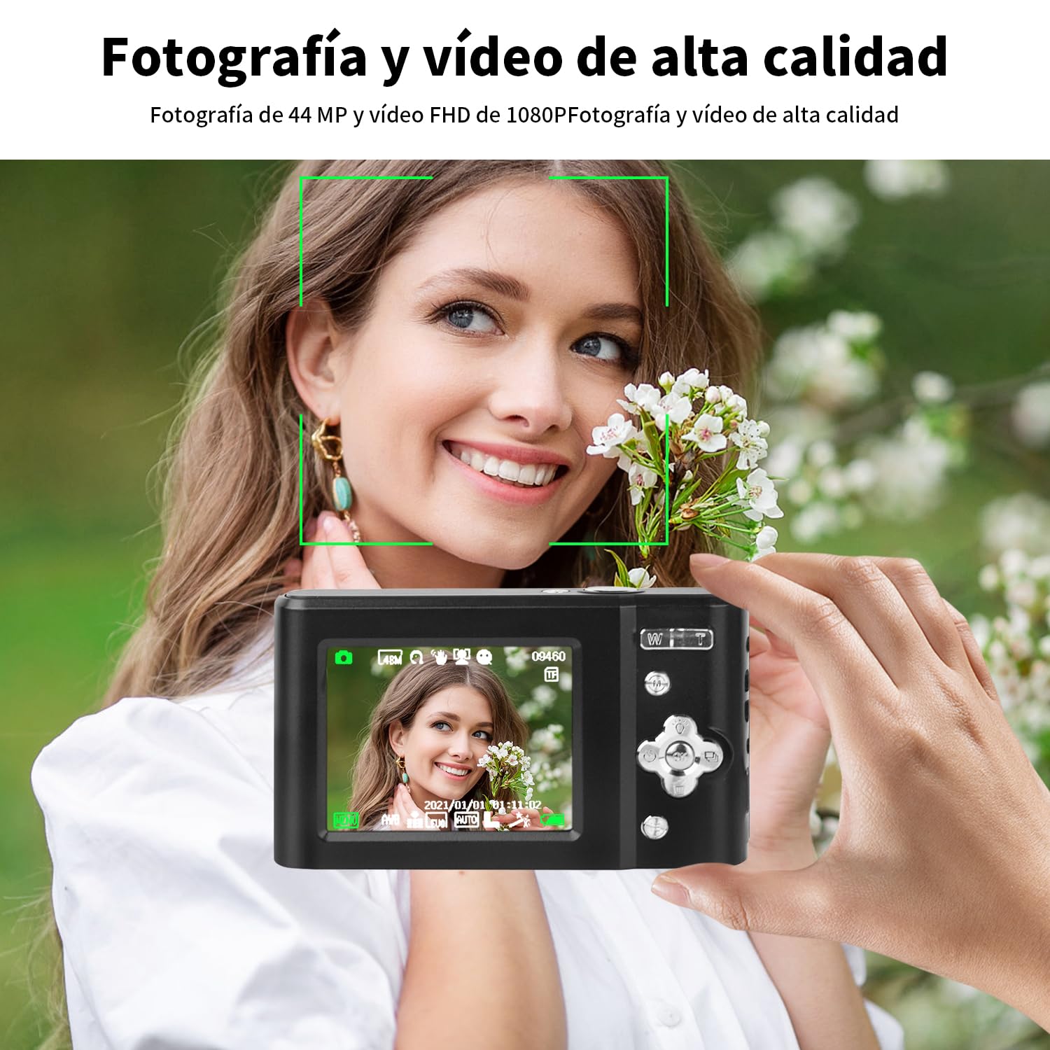vantisan Cámara Digital, HD 1080P 48MP Cámara Vlogging, Cámara de Video con Tarjeta 32GB, Enfoque Automático con Zoom 8X, Disparo Continuo, Pantalla IPS de 2.4'', Mini Cámara para Niños y Niñas