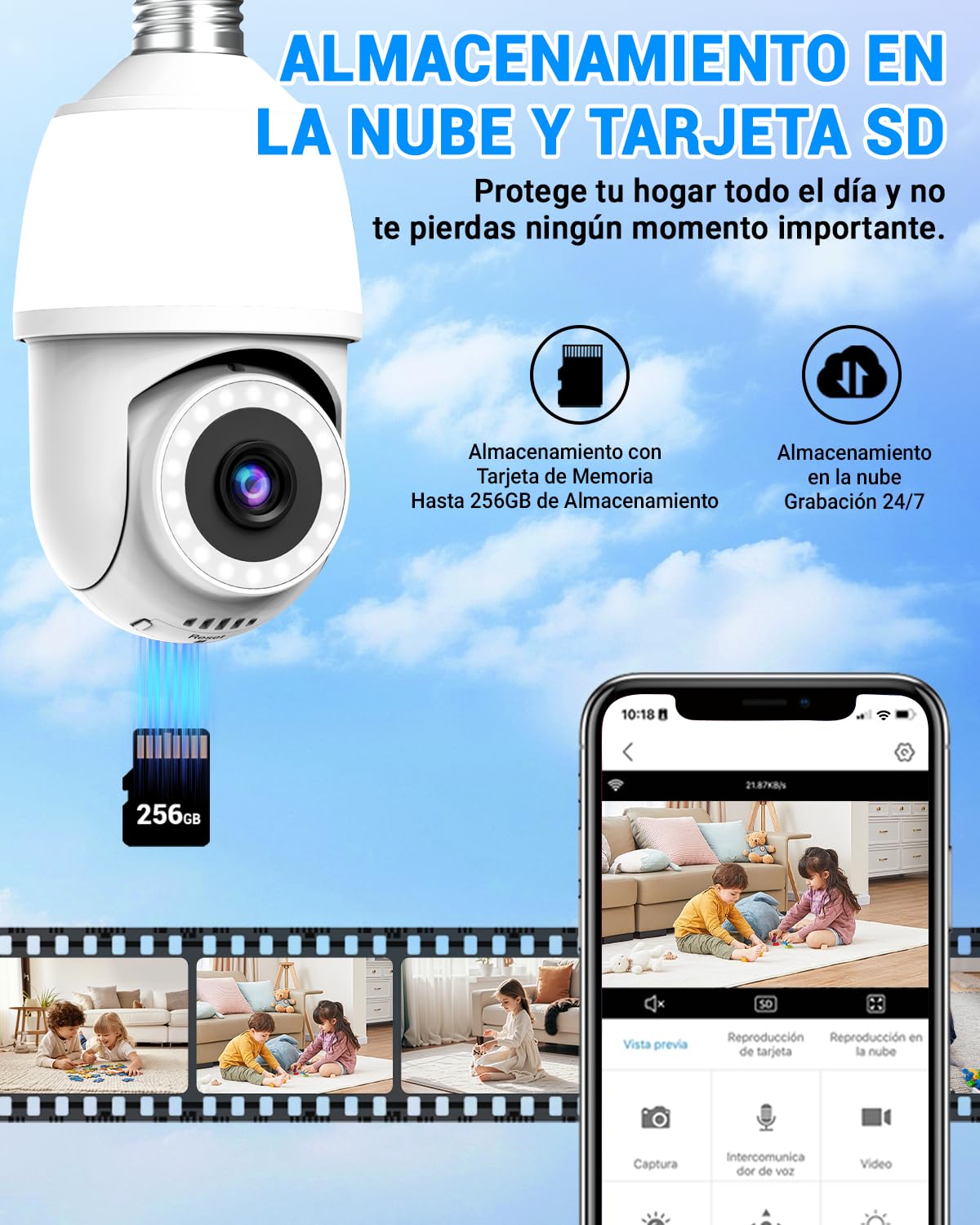 EASYTAO Cámara Foco WiFi 1080P, IP66 con Socket E27/E26, Bombilla Adicional