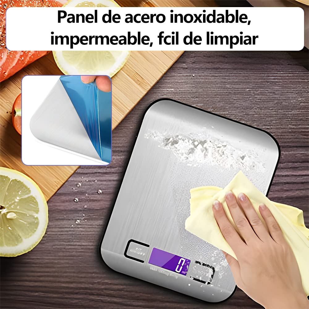 Báscula Digital de Cocina, Báscula de Cocina de acero inoxidable de 5 kg/11 lg con pantalla LCD, función de tara para cocinar en la cocina (plata)