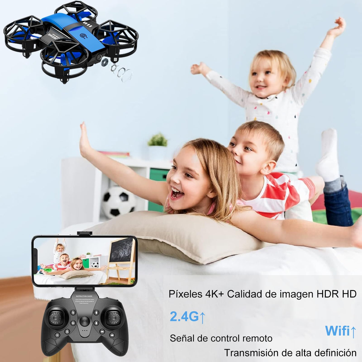 YUTVXAC Mini juguetes voladores con cámara 4K con Evitación de Obstáculos en 360°, Control Remoto 2.4G, con dos baterías, un tiempo de vuelo de hasta 24 minutos, apto para adolescentes y principiantes