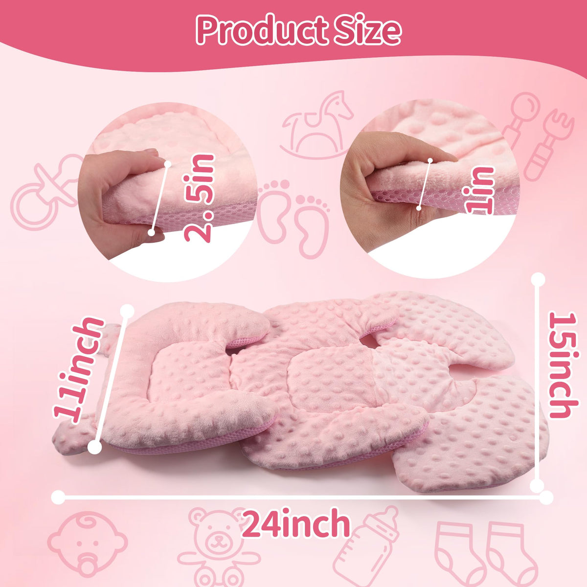 Honeau - Soporte reversible 3 en 1 para asiento de coche, para recién nacido, inserto de asiento de coche 3D Minnky para bebé, cojín de asiento de coche extra suave y transpirable, para niños y niñas,