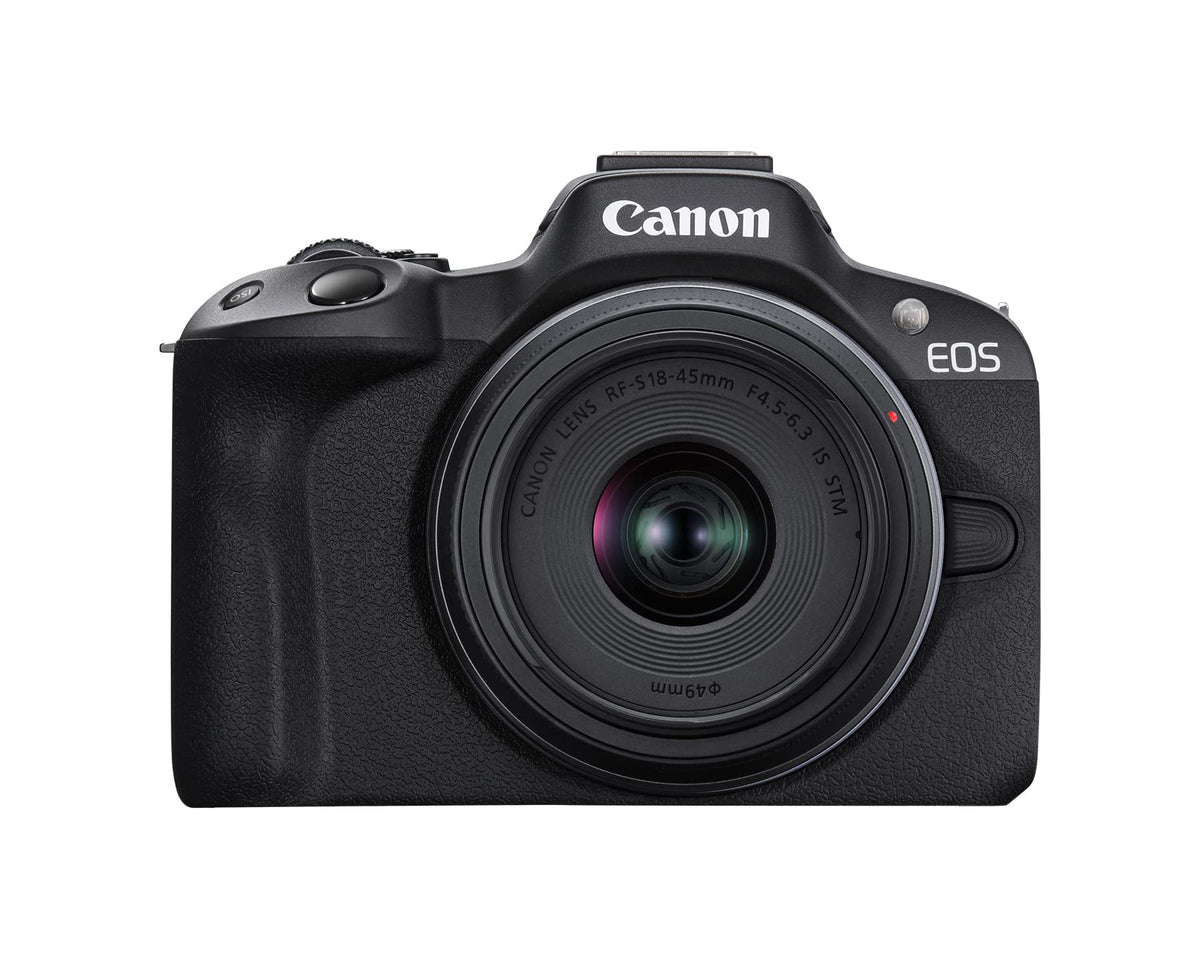 Canon EOS R50 Cámara de vlogging sin Espejo (Negro) con RF-S18-45mm F4.5-6.3 es Lente STM, 24.2 MP, Video 4K, detección y Seguimiento de Temas, Compacto, conexión de Smartphone, creador de Contenido