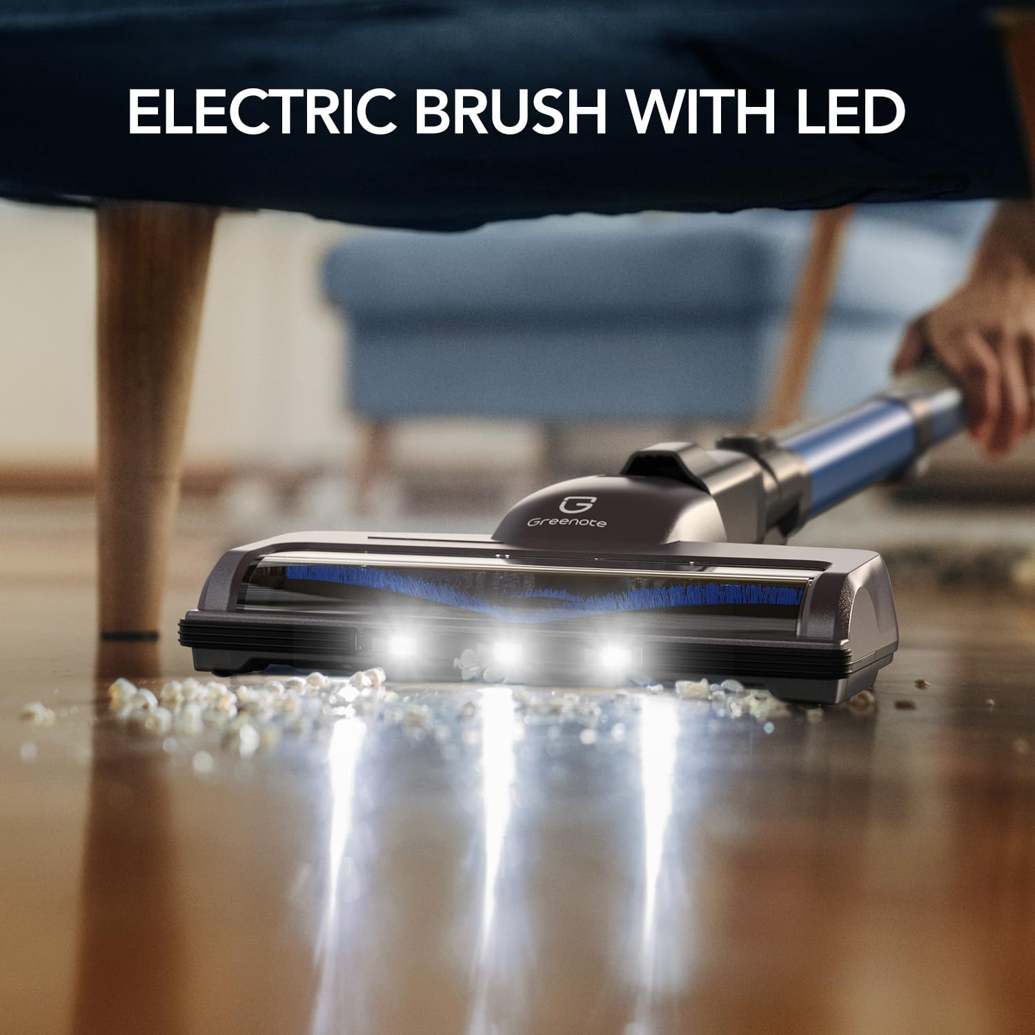 Greenote Aspiradora Inalambrica, 22000 Pa Aspiradora de Mano 4 en 1, 200 W Aspiradoras Potentes con LED, Vacuum Cleaner de Función de Autoportante,Cepillo para Suelos Duros/Pelos de Mascotas